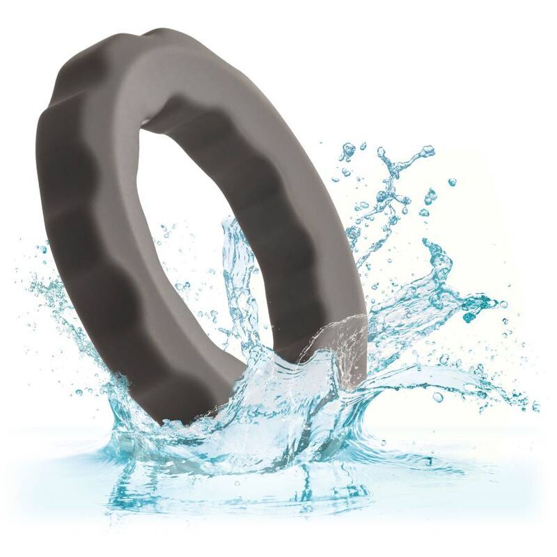 Grauer Silikon-Erektionsring mit Maßangabe 3,75 cm und Detailansichten.