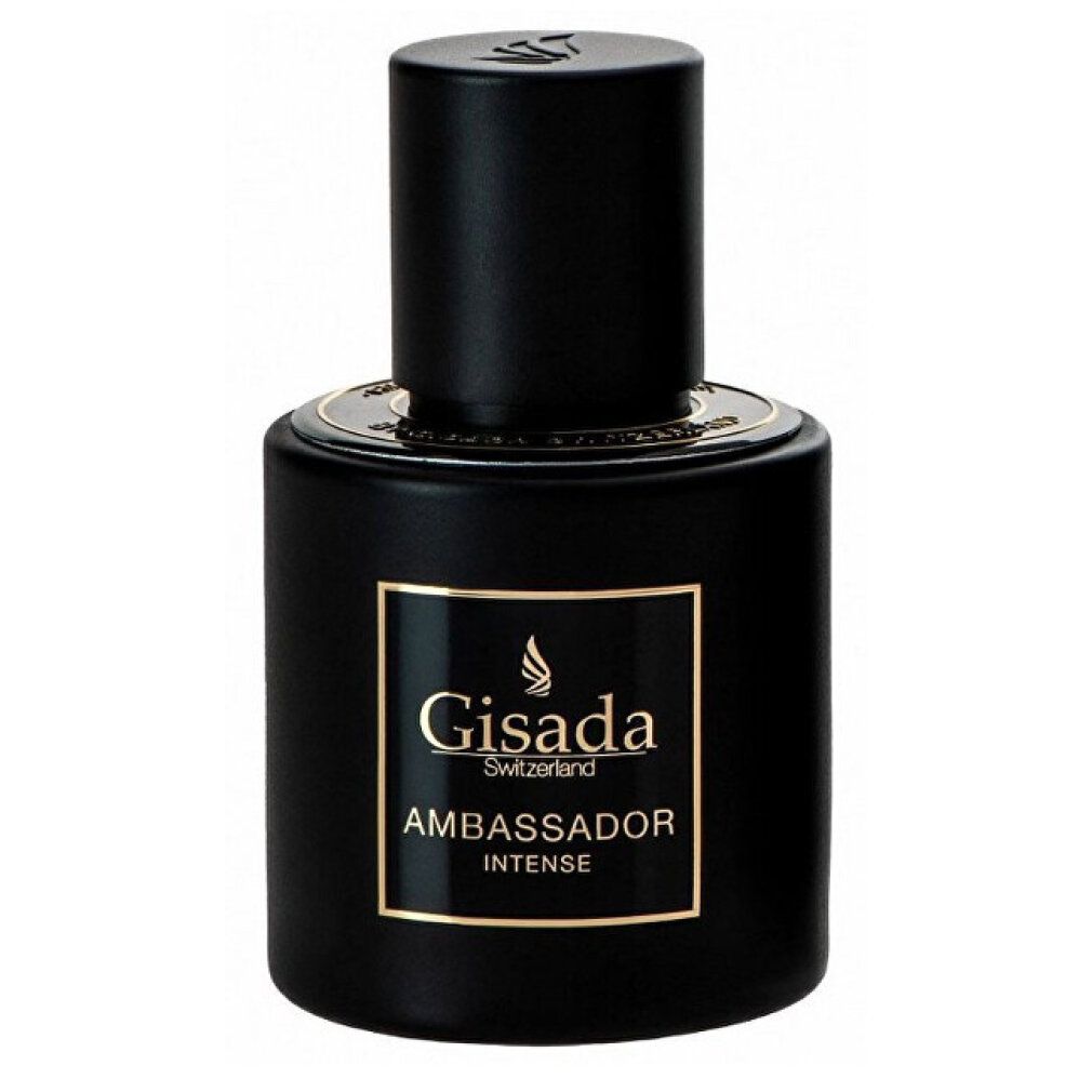 Schwarzer Flakon mit goldenem Etikett: Gisada Ambassador Intense.