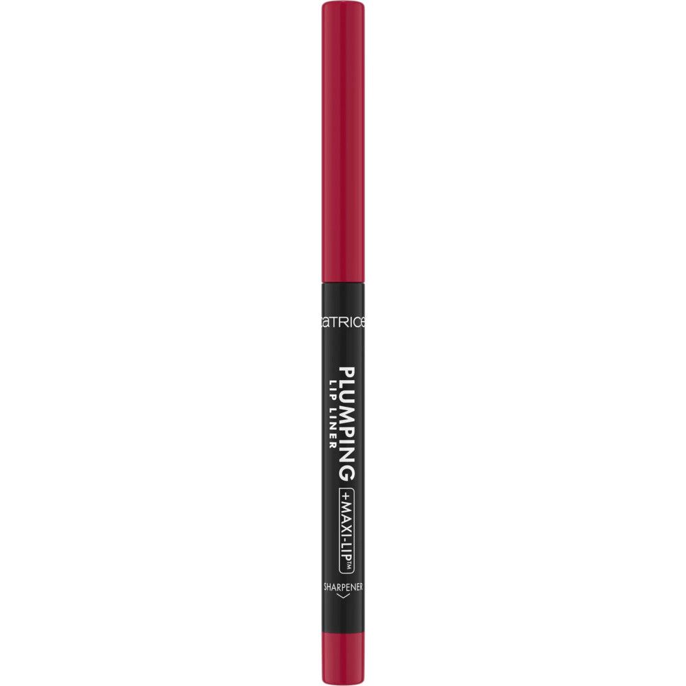 Lippenstift-Konturenstift. Rot. Schwarzer Schaft mit Produktbezeichnung. Spitze zum Anspitzen.