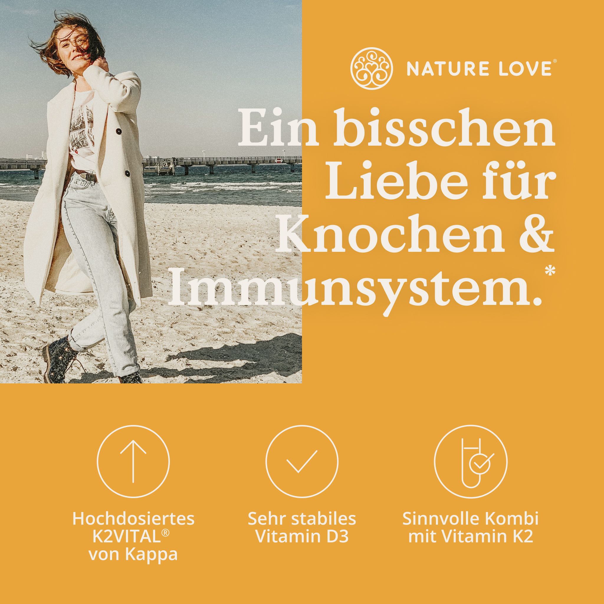 NATURE LOVE® Vitamin D3/K2 (50ml) - K2VITAL® 99,7% all-trans - 1000I.E. Vit D & 20µg Vit K2/Tropfen