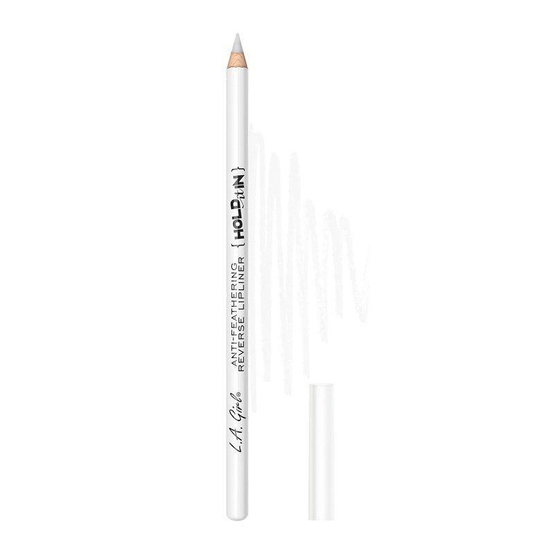Weißer Lipliner-Stift mit Aufschrift "L.A. Girl HOLD it IN ANTI-FEATHERING REVERSE LIPLINER".