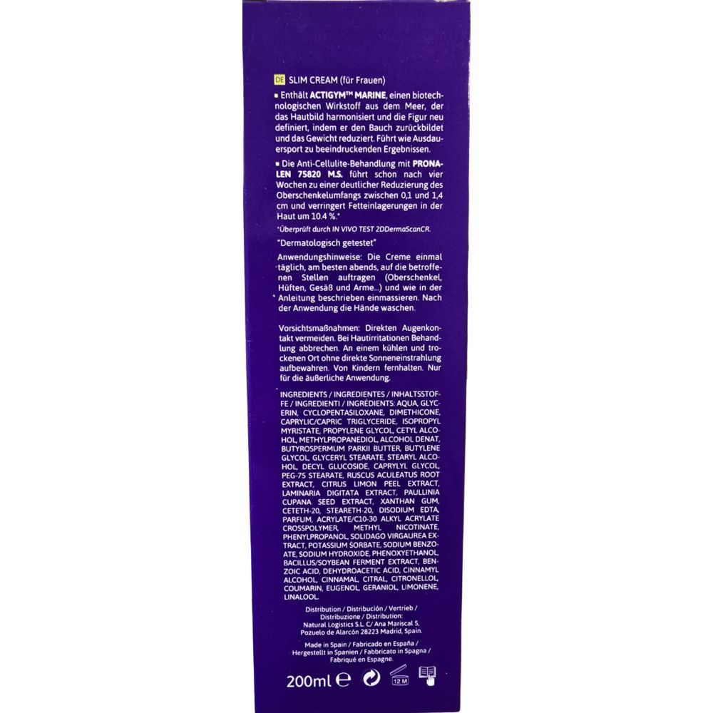 Lila Tube mit Text. Enthält Informationen über die Inhaltsstoffe und Anwendung. Unten steht "200ml e".