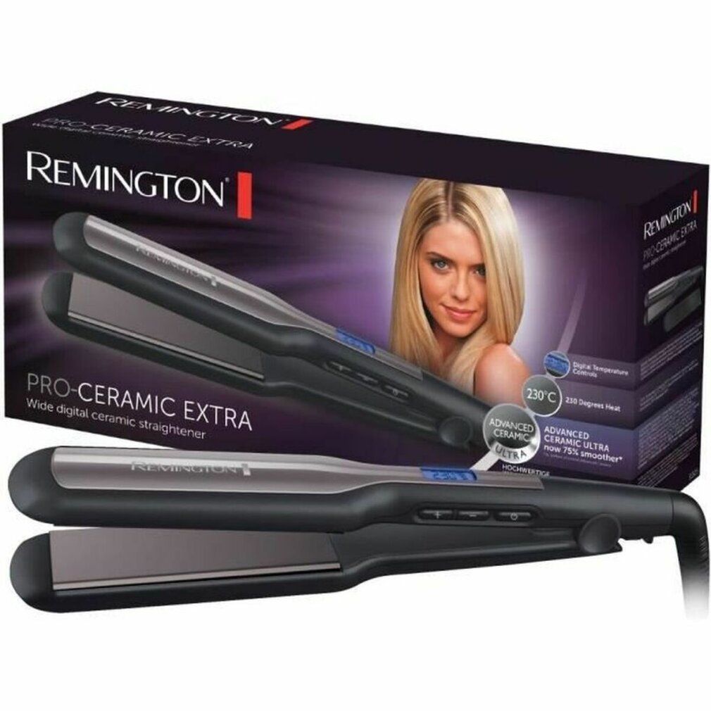 Produktverpackung mit Haarglätter und Frau. Text: PRO-CERAMIC EXTRA, Digital Temperature Control, 230°C.