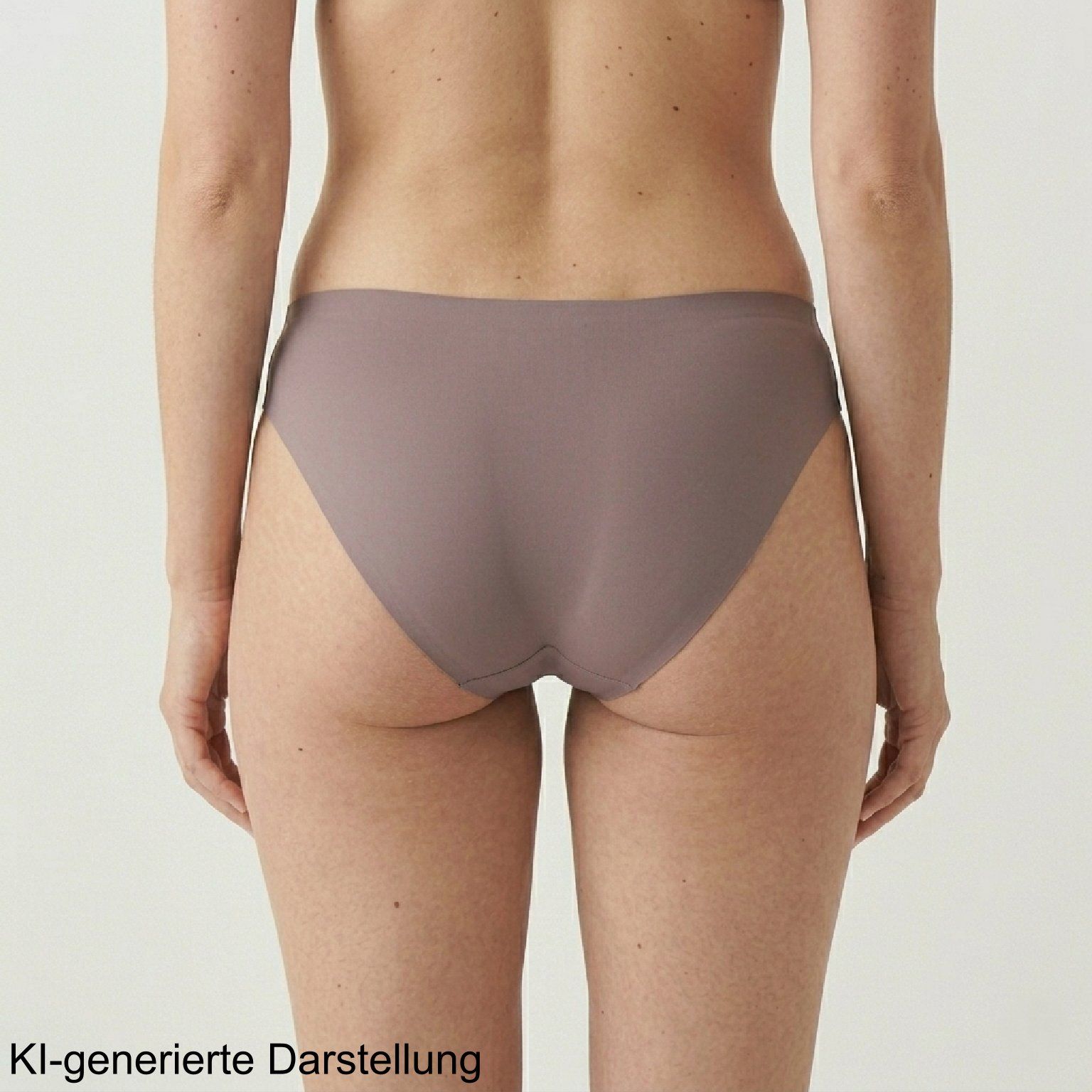 Periodenunterhose, Rückansicht. Braun-grauer Slip mit hohem Beinausschnitt.