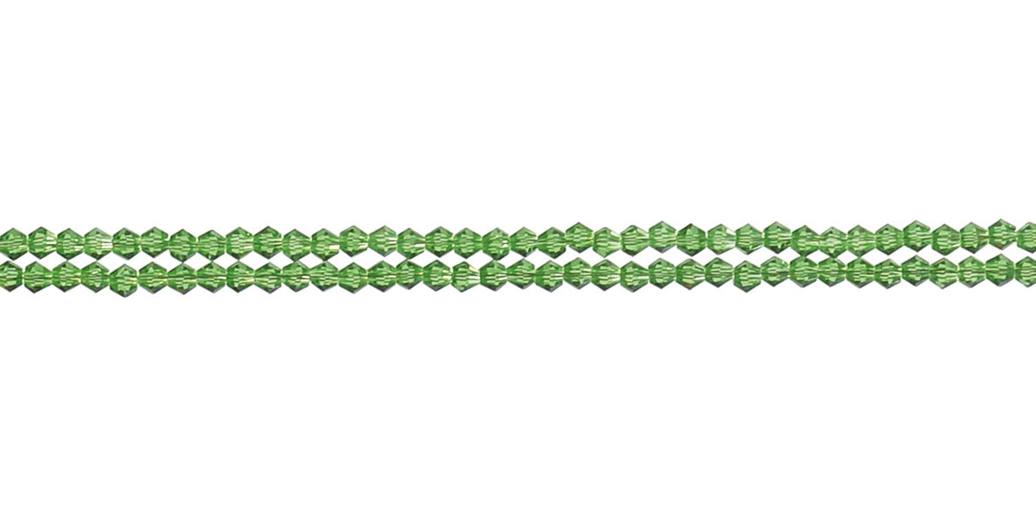 Grüne Brillenkette mit Perlen. Drei Stränge mit kleinen, facettierten Perlen.