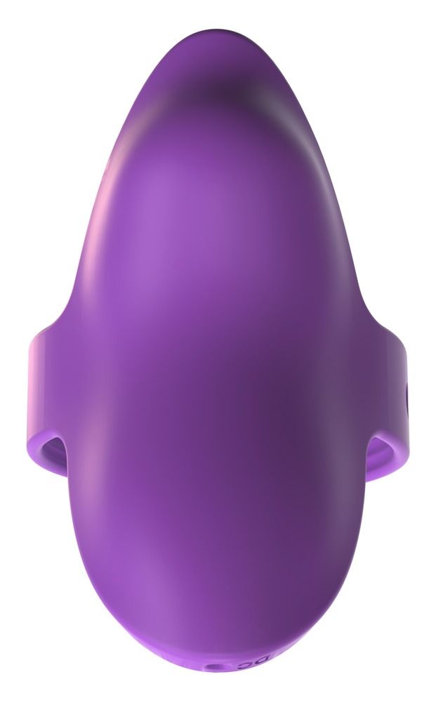 Lila Finger-Vibrator mit Noppen und verstellbarem Band, Vorderansicht.