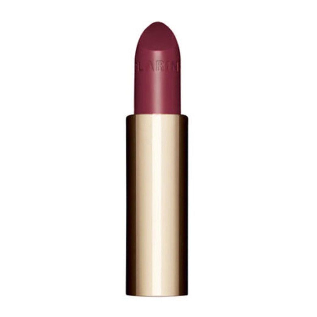 Lippenstift mit goldfarbener Hülse und burgunderroter Spitze. Auf der Spitze steht "CLARINS".