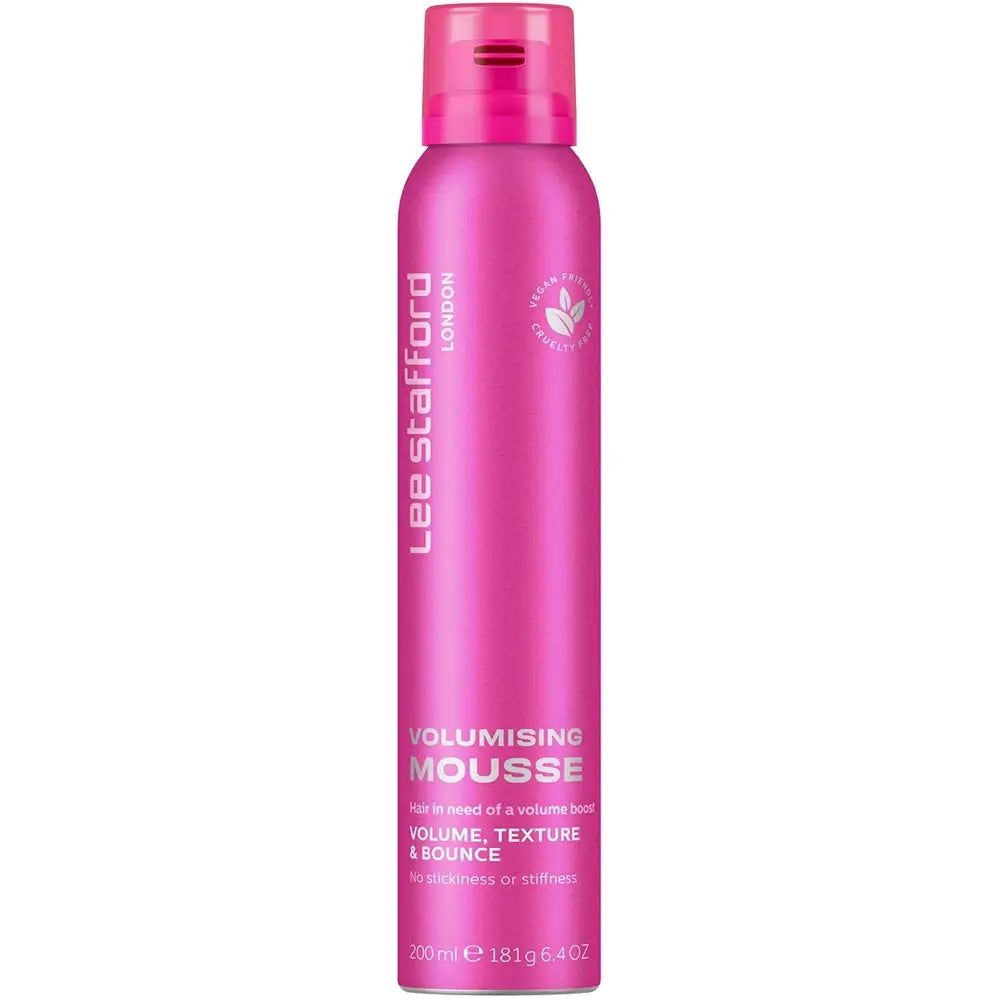 Pinke Dose Lee Stafford Volumising Mousse mit rosa Verschluss. Enthält 200ml.