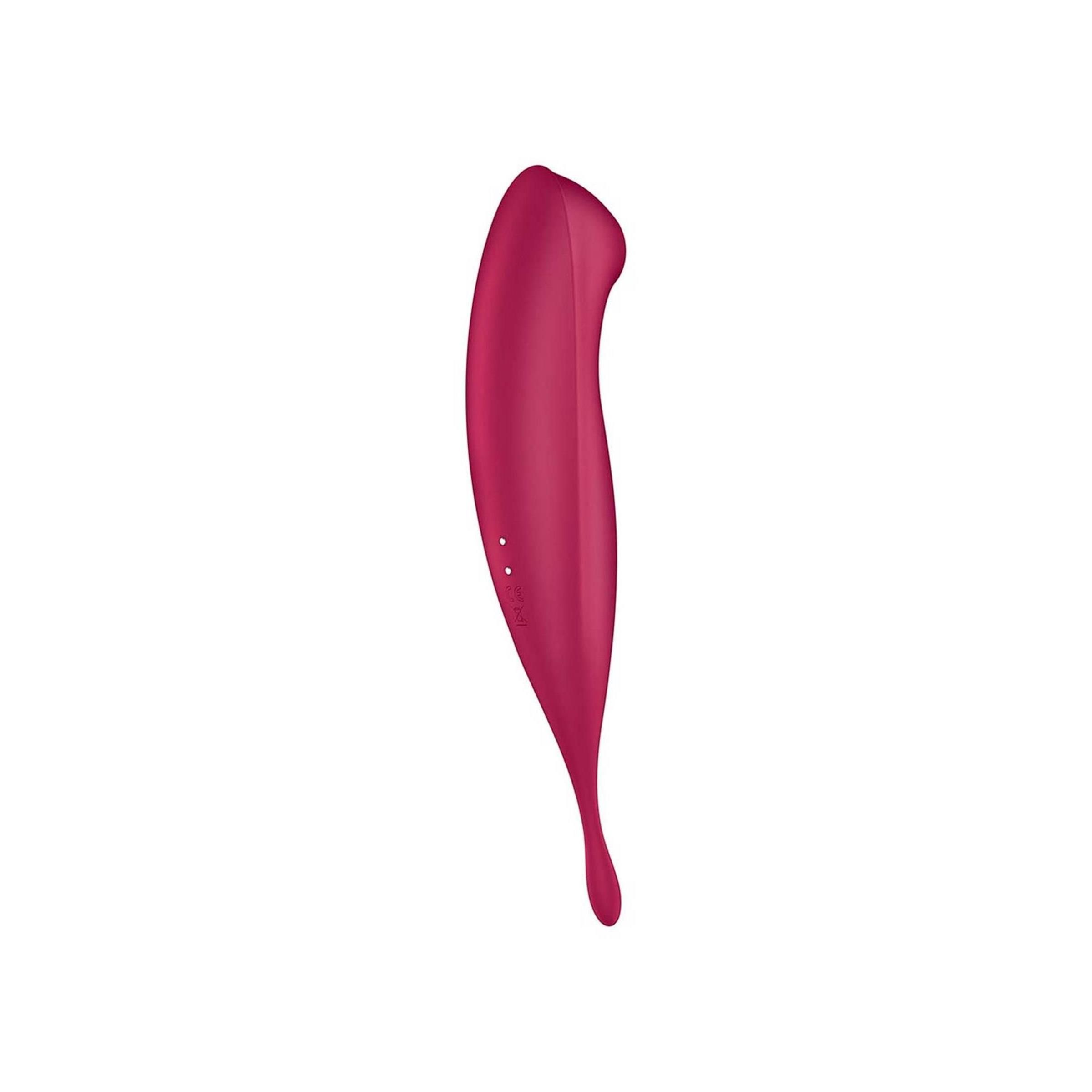 Weinroter Vibrator mit länglicher Form, abgerundeter Spitze und tropfenförmigem Ende.