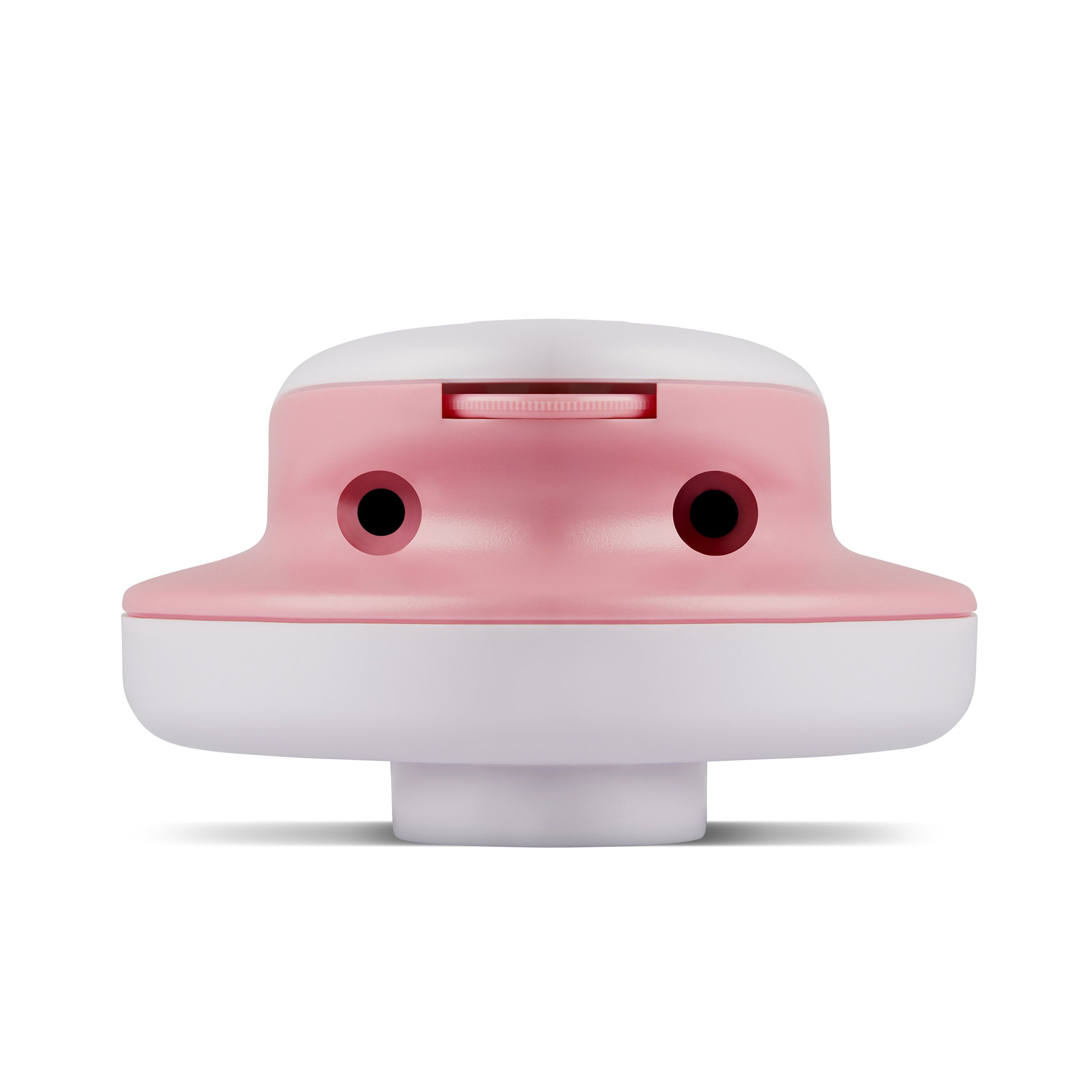 Gerät, weiß-pink, mit zwei Öffnungen. Oberseite mit pinkfarbenem Drehregler.