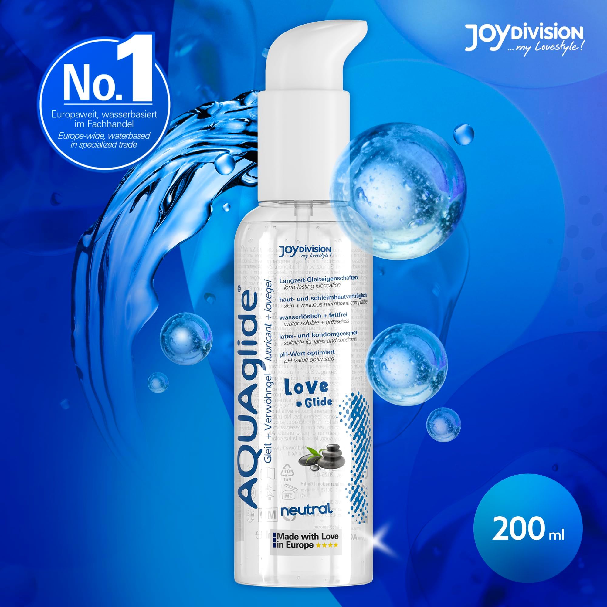 AquaGlige Neutral Gleitgel mit Wasser-Effekt und Blasen. 200ml Flasche mit Pumpe.