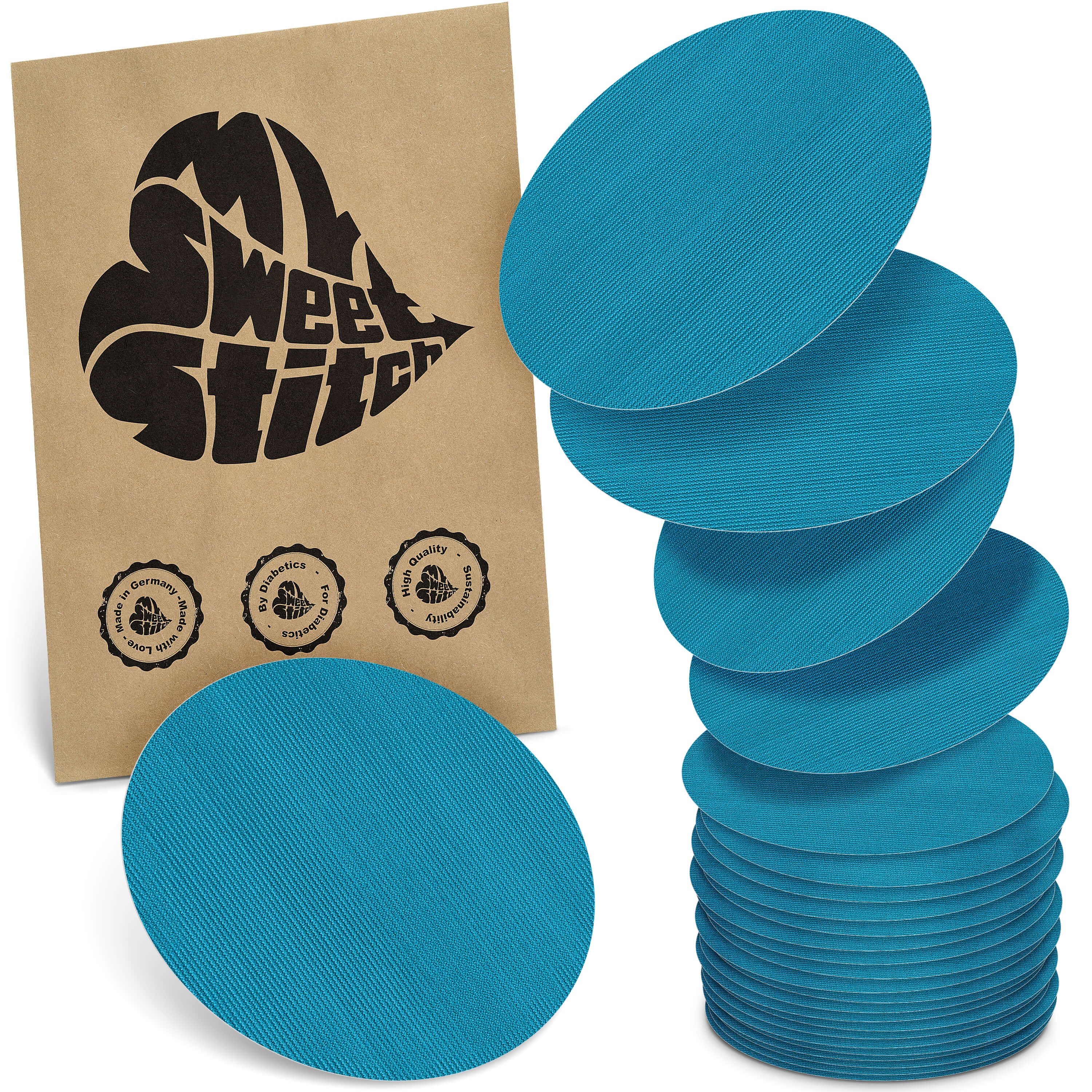 Blaue, ovale Pflaster. Verpackung mit Logo "My Sweet Stitch". Siegel: Made in Germany, by doctors for doctors, High Quality.