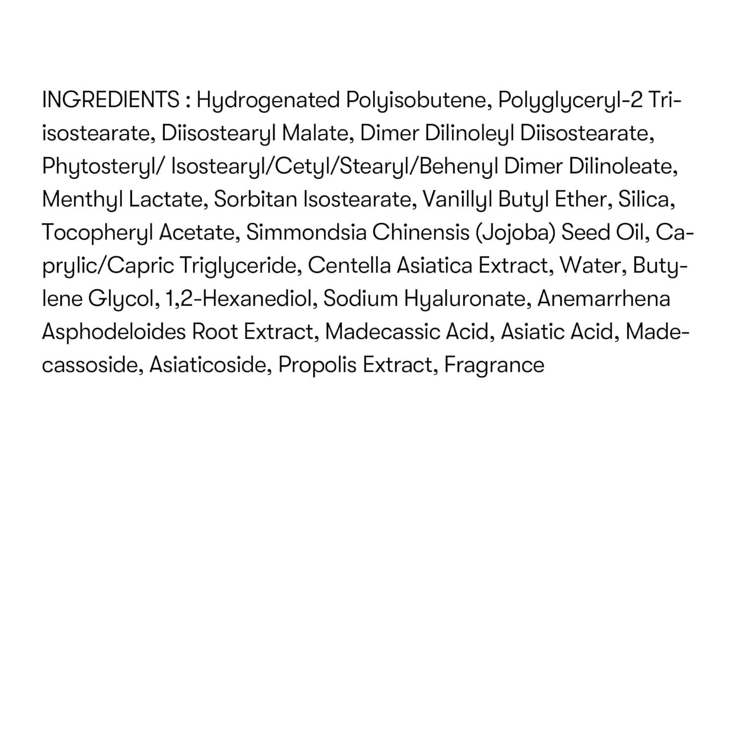 Liste der Inhaltsstoffe des Lippen-Plumpers. Text: Hydrogenated Polyisobutene, etc.