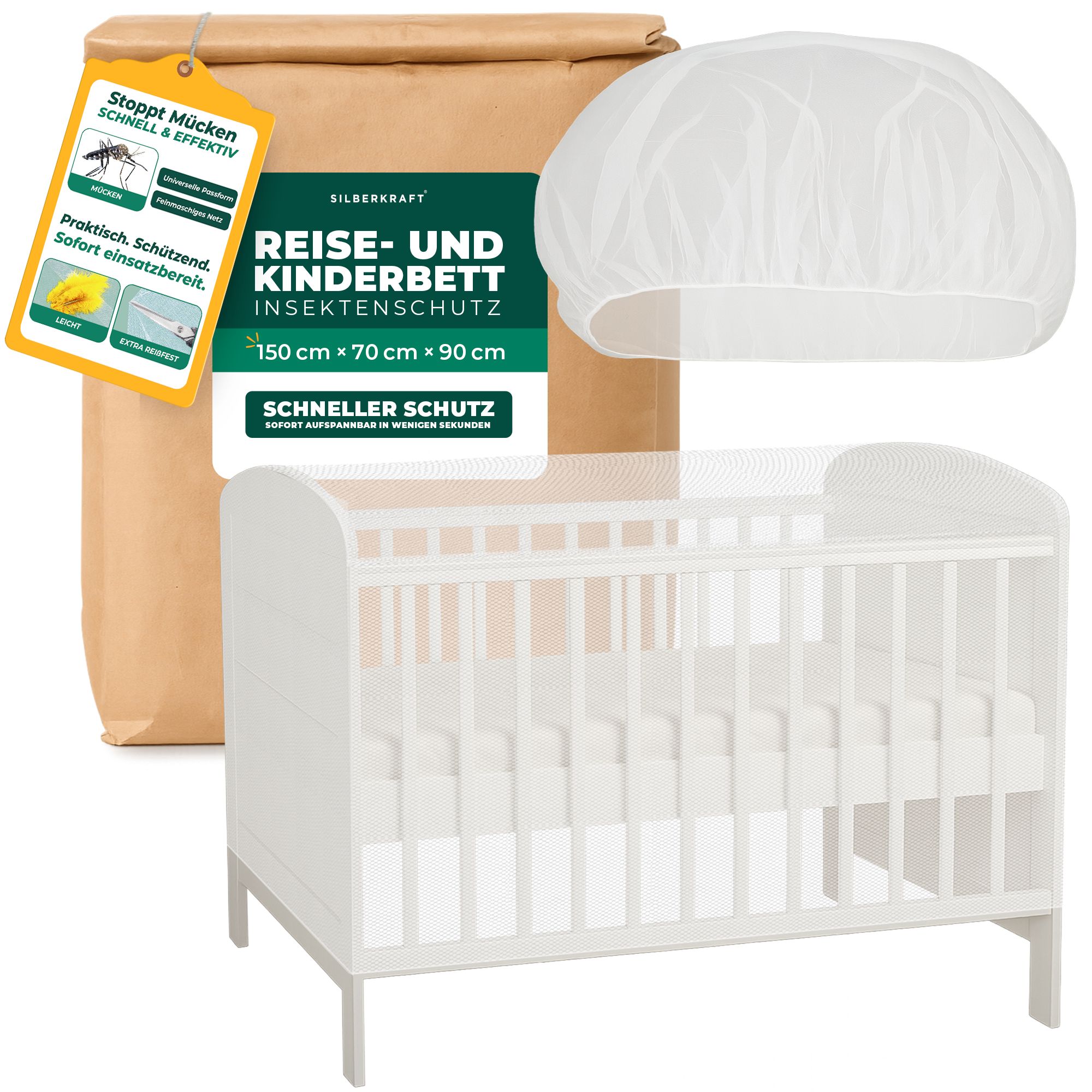 SILBERKRAFT Reise- und Kinderbett Mückennetz