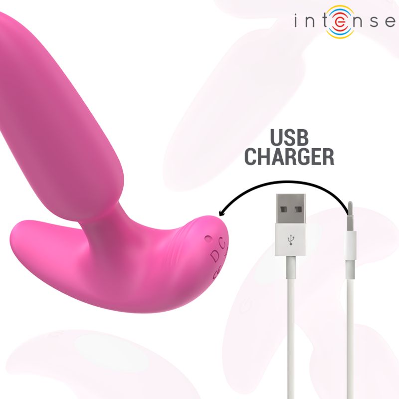Rosa Anal Plug mit USB-Ladeanschluss. Marke: Intense. USB-Ladekabel.
