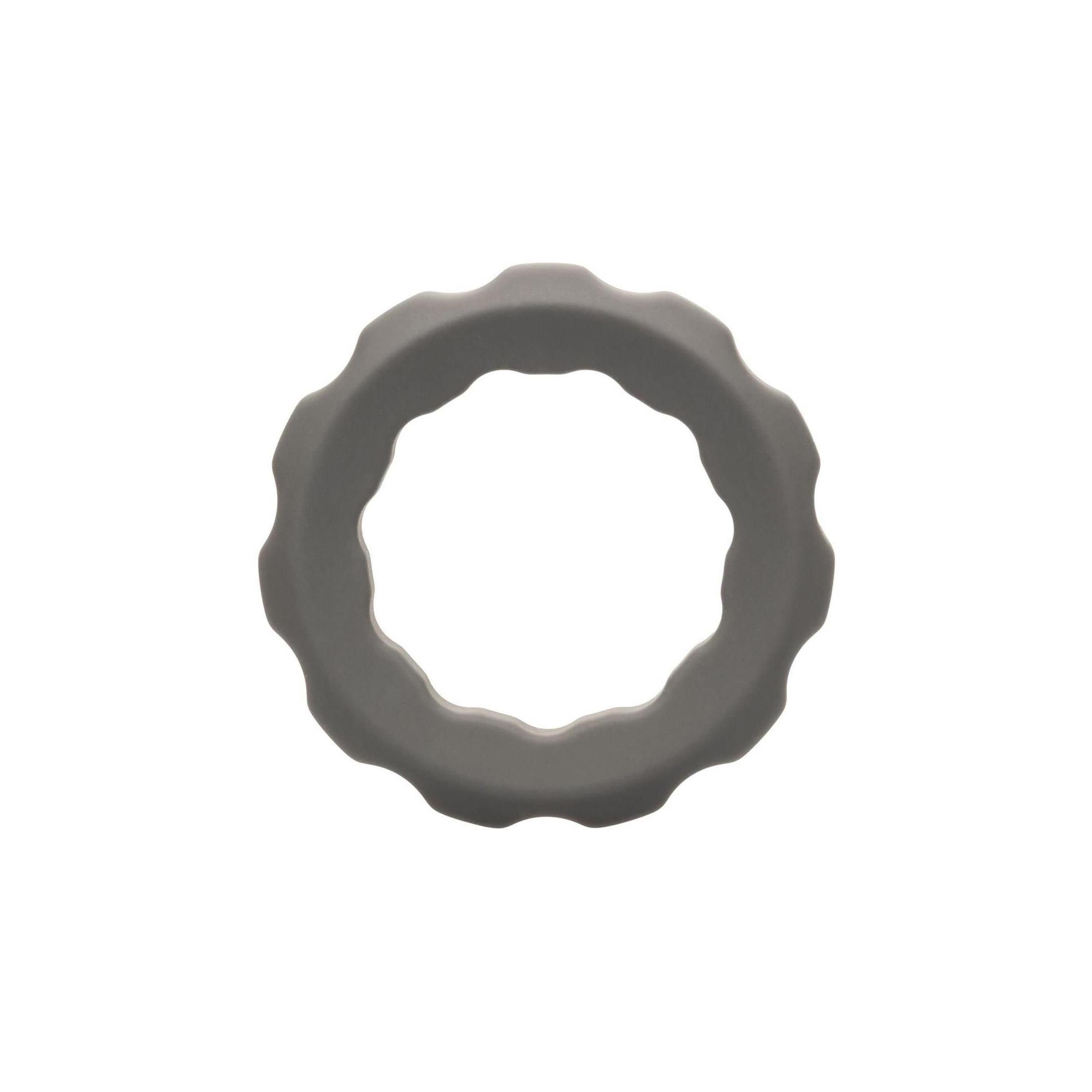 Grauer Silikon-Erektionsring mit gewelltem Rand.