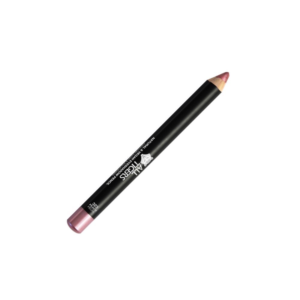 Schwarzer Stift mit rosafarbenem Ende. Aufschrift: ALL TIGERS, Natural & Vegan Eyeshadow Pencil.