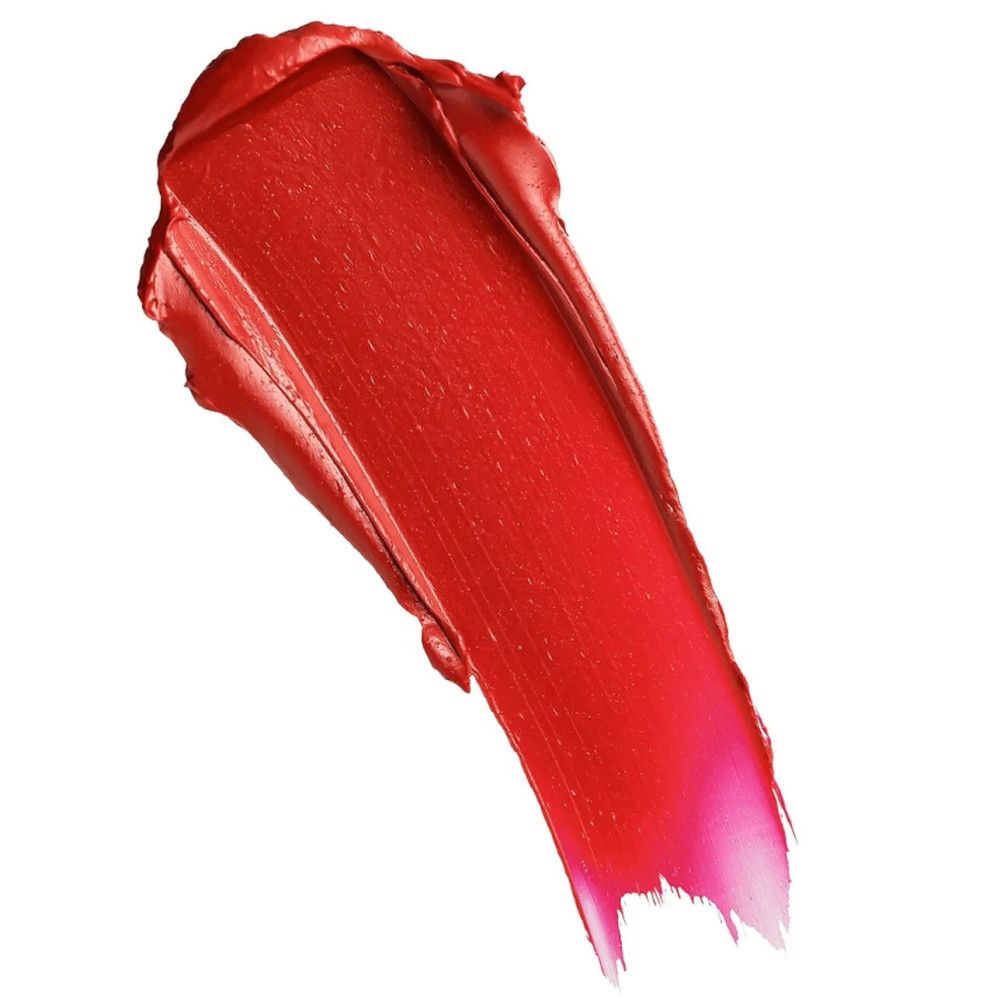 Roter Lippenstift-Abstrich. Creme-Textur. Auf weißem Hintergrund. Farbton: Rot.