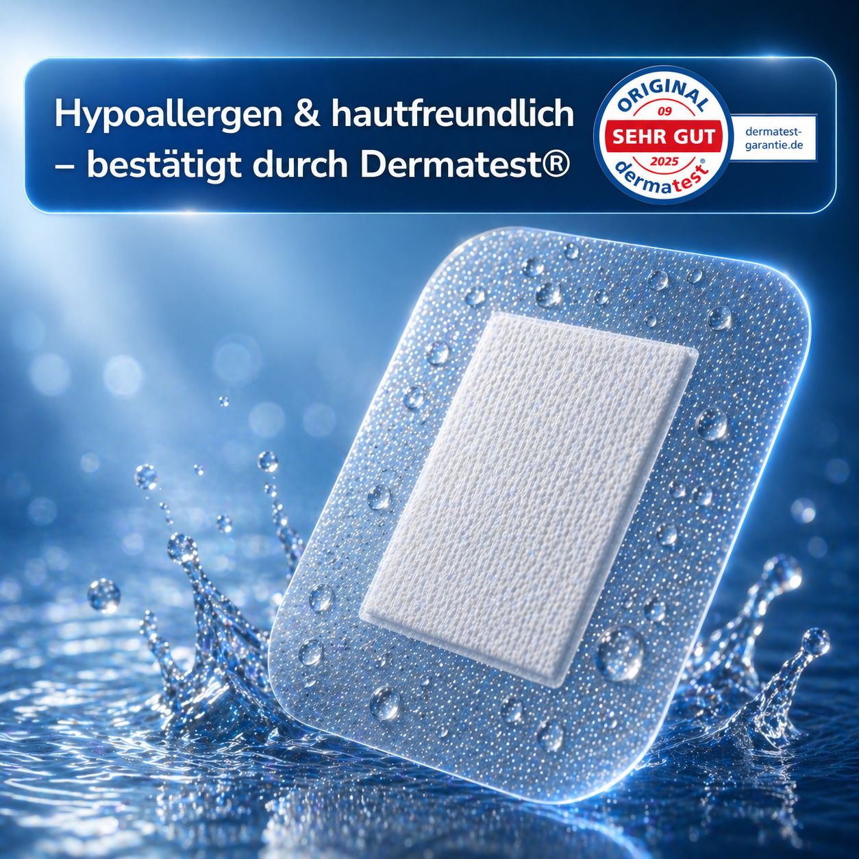 Health Press wasserfestes Wundpflaster, hypoallergen und hautfreundlich, Dermatest-Siegel.