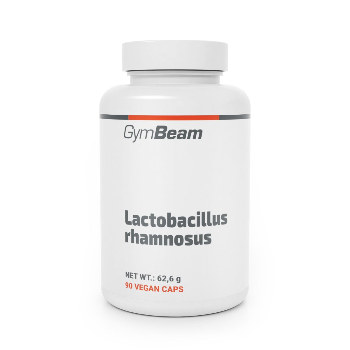 Weiße Dose mit GymBeam Lactobacillus rhamnosus GG Kapseln, 90 vegane Kapseln.