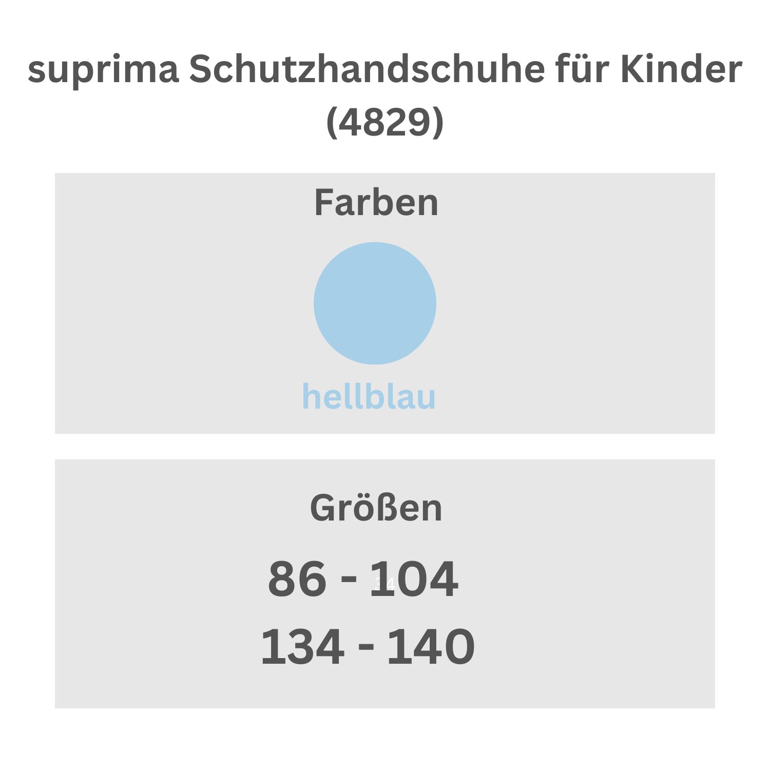 Hellblaue Schutzhandschuhe für Kinder. Größen 86-104 und 134-140. Farben: hellblau.