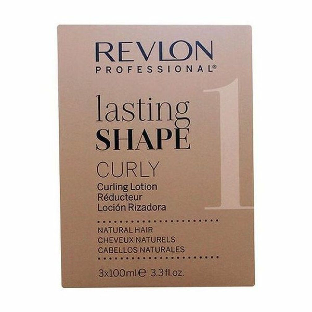 Karton mit Produktaufdruck. Aufschrift: Revlon Professional, Lasting Shape Curly, Locken Lotion. 3x100ml.