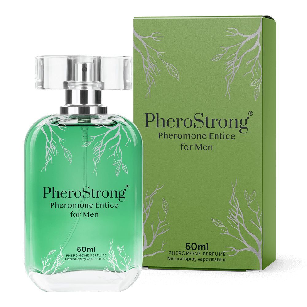 PheroStrong Pheromon Parfüm für Männer, 50ml Flakon und Karton.