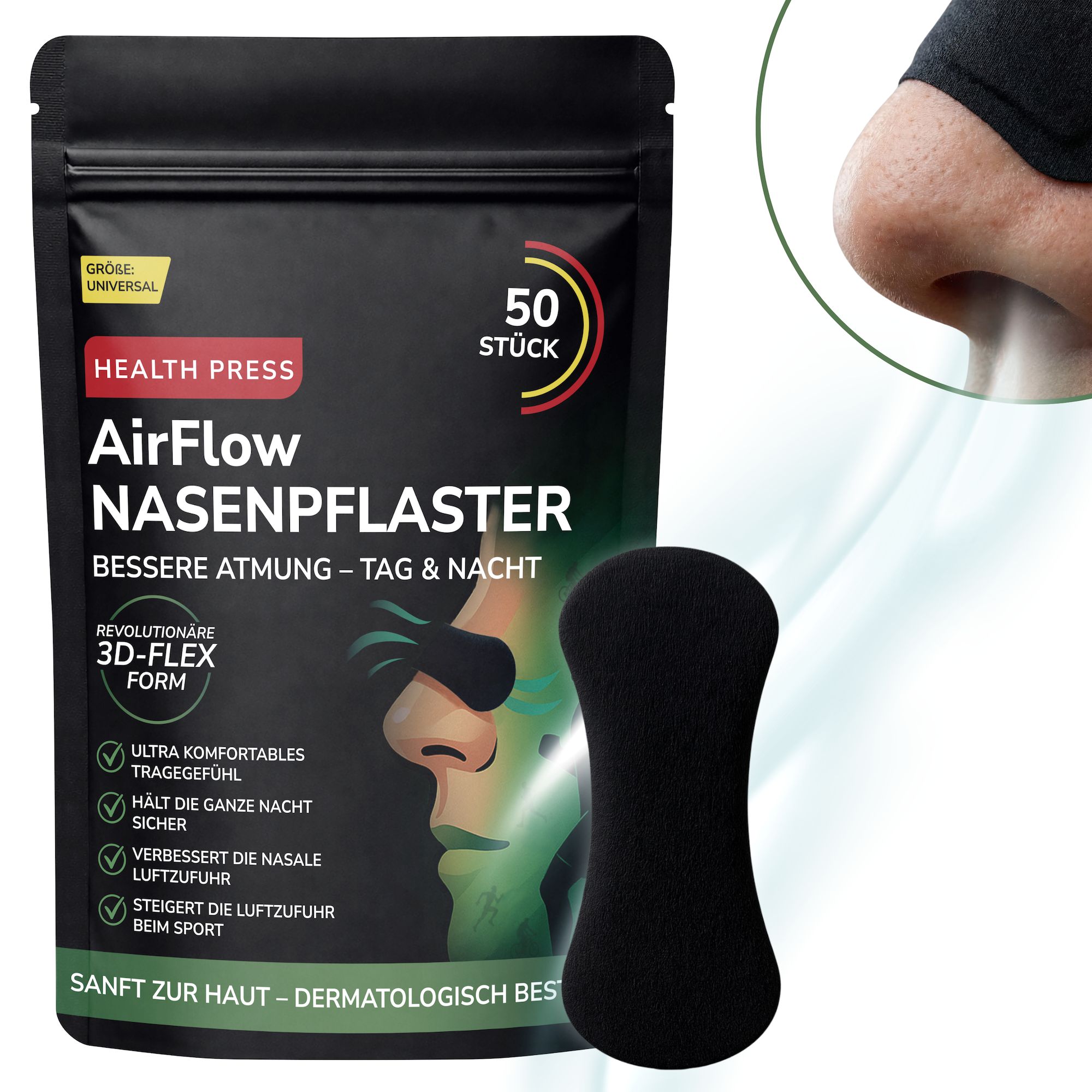Health Press Nasenpflaster Schwarz Abgerundet - Nasenstrips