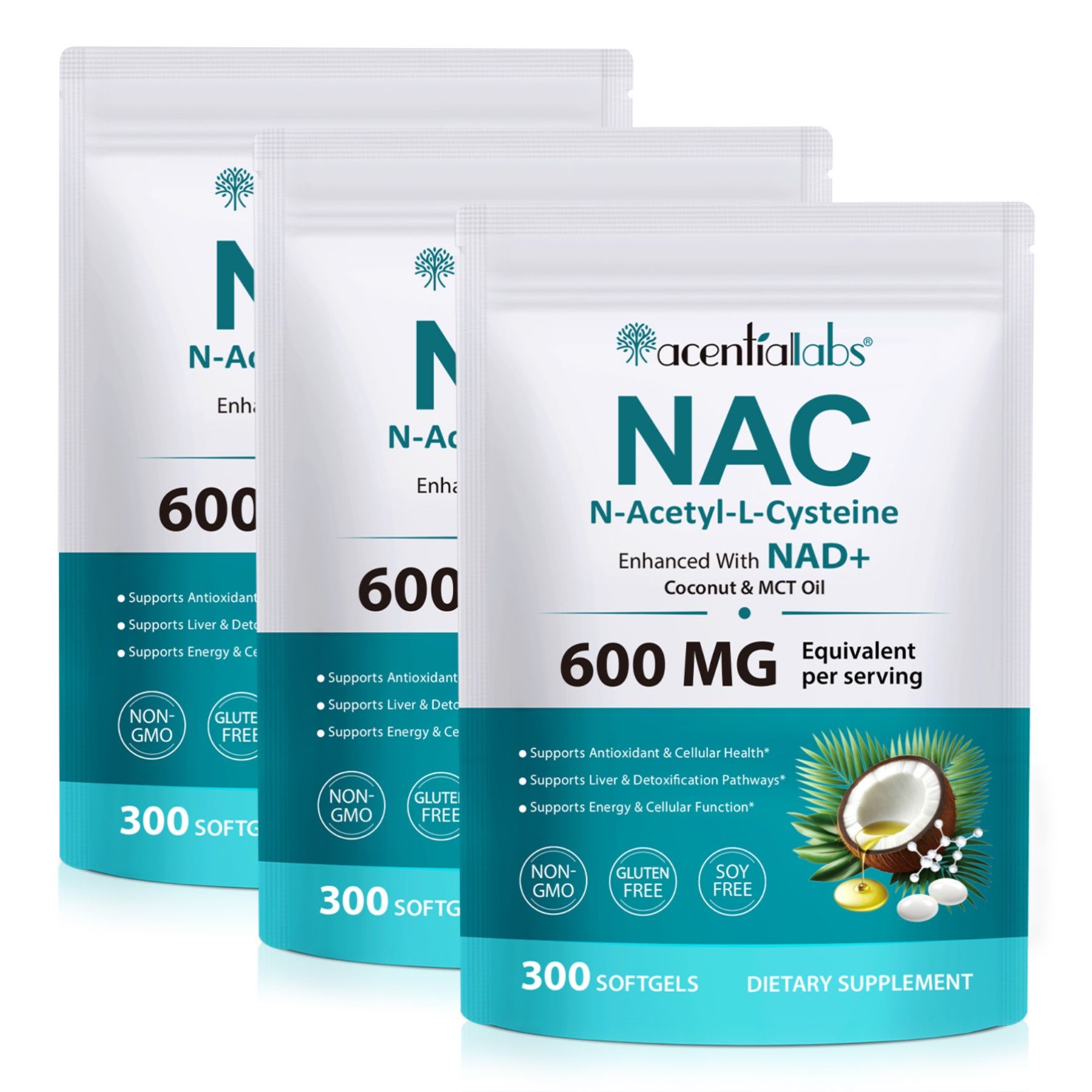 Acentiallabs NAC N-Acetyl L-Cysteine Aminosäure Softgels Hochdosiert Immunsystem