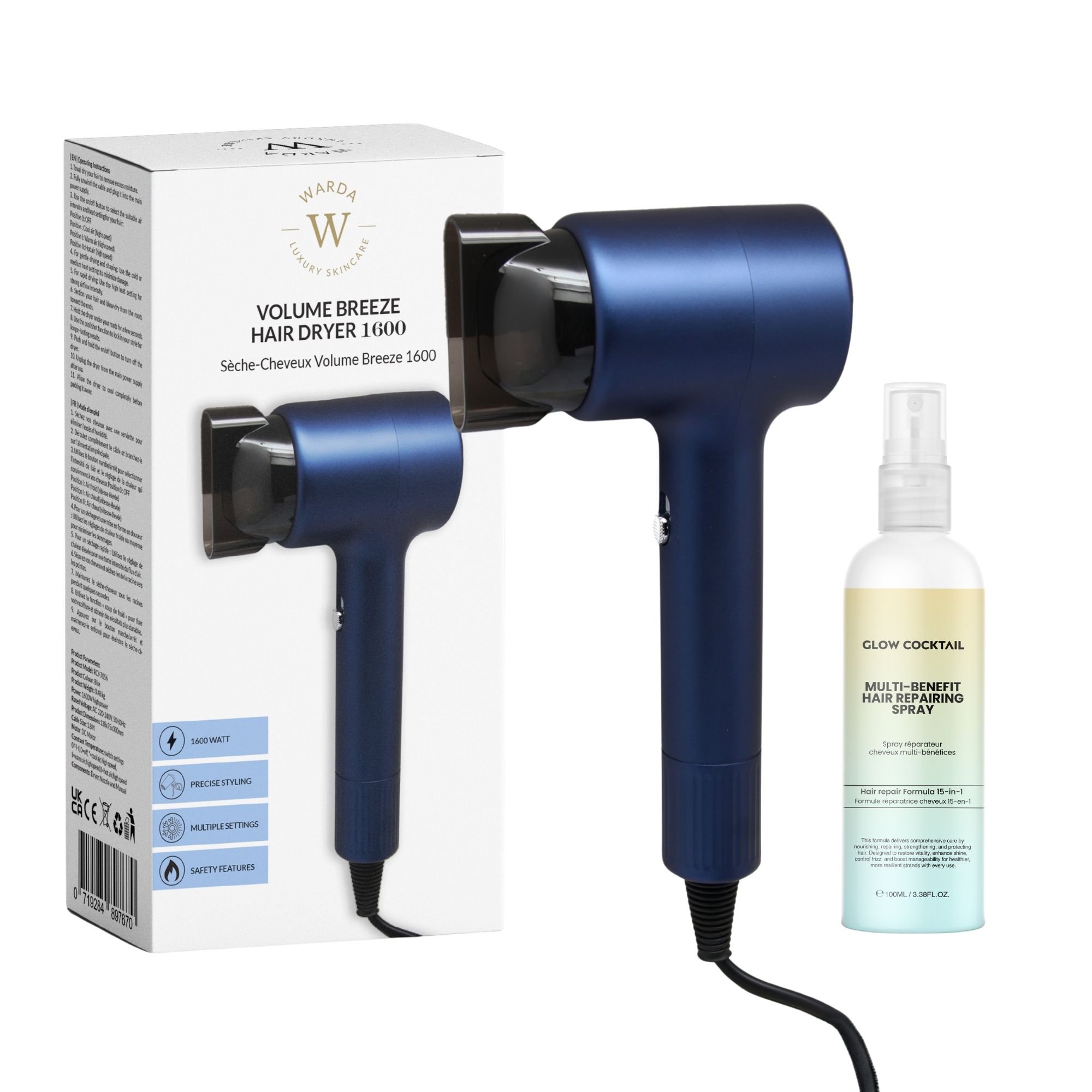 Glow Cocktail Volume Breeze Haartrockner mit Multifunktions Haarreparaturspray