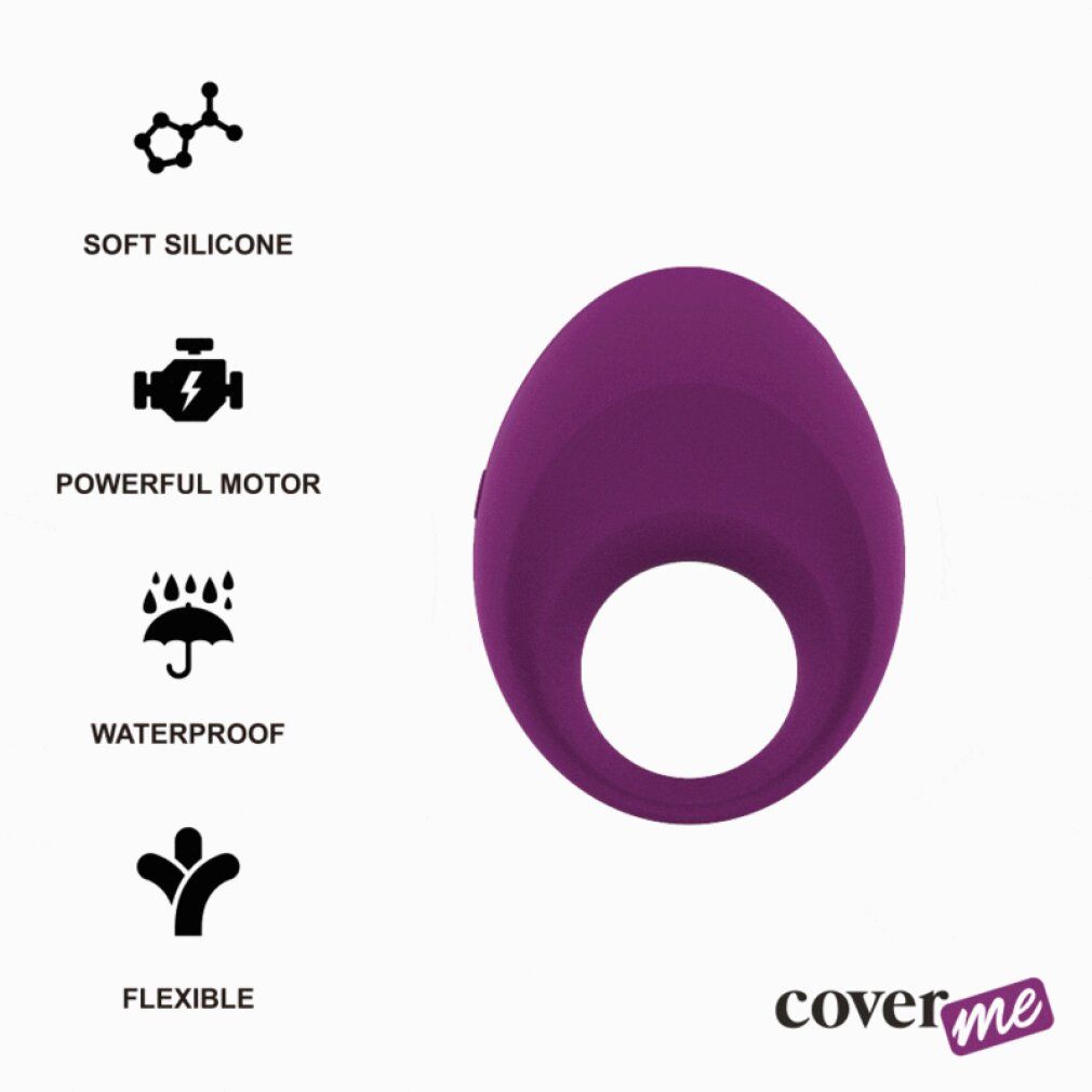 Lila Vibro-Penisring aus Silikon mit 4 Funktionen: weich, starker Motor, wasserdicht, flexibel.