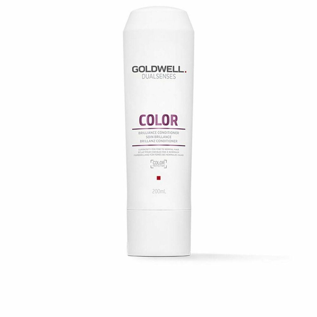 Goldwell Dual Senses Color Conditioner. Weiße Tube mit lila Schrift. Enthält 200ml. Produktname und Marke deutlich sichtbar.