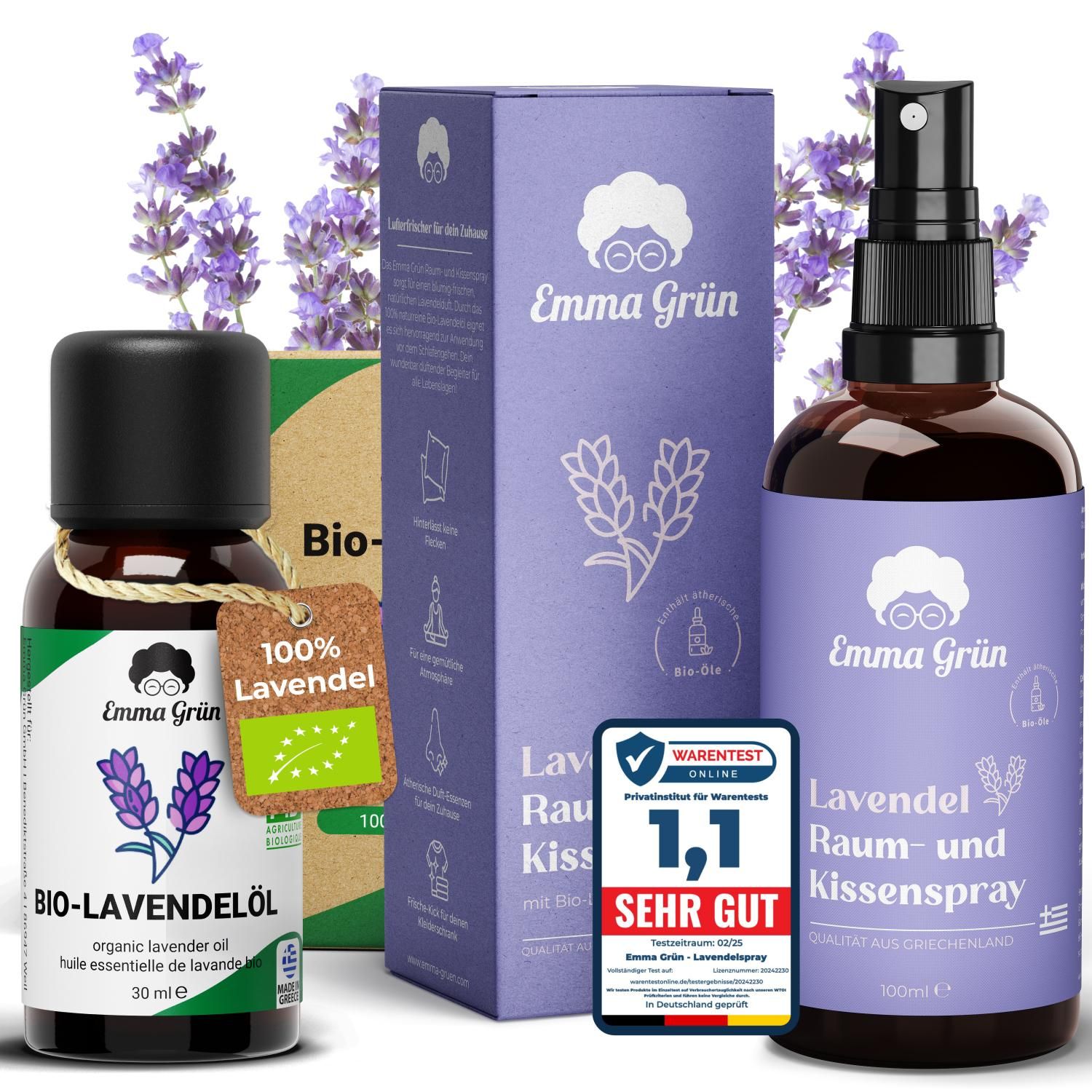 Emma Grün® Lavendel Liebe Spar-Set mit Bio-Lavendelöl & Kissenspray Bio