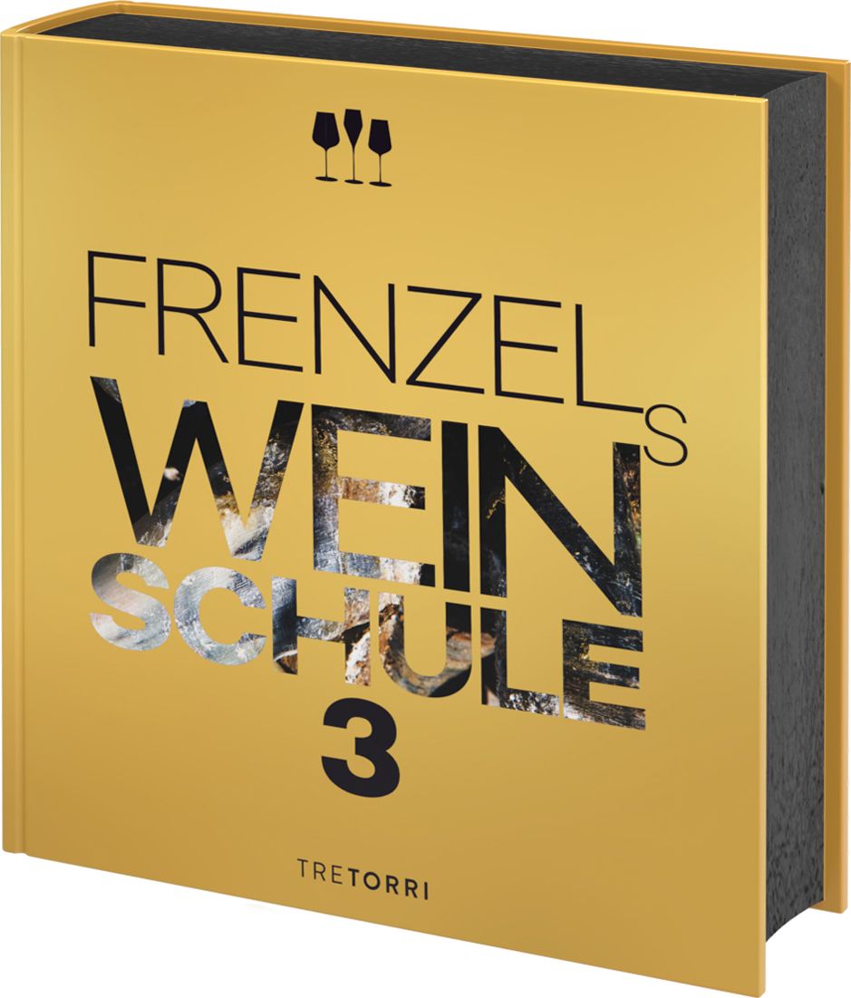 Buch mit goldfarbenem Einband. Titel: Frenzels Weinschule 3. Schwarze Schrift, darunter der Name des Verlags Tretorri.