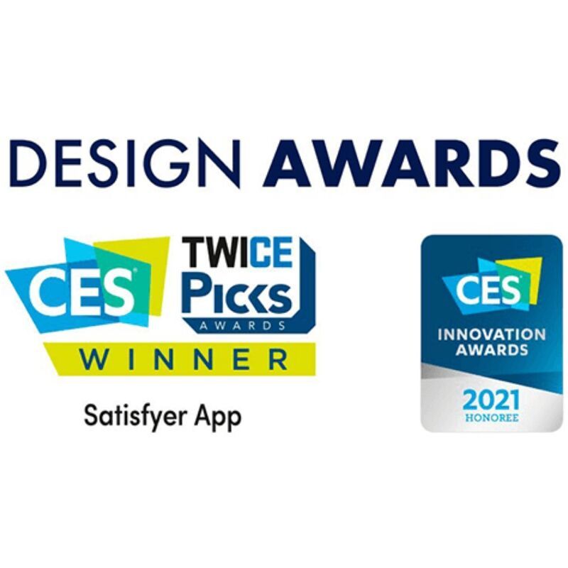 Design Awards Logos. CES Innovation Awards 2021 Honoree. CES & Twice Picks Awards Winner. Satisfyer App.