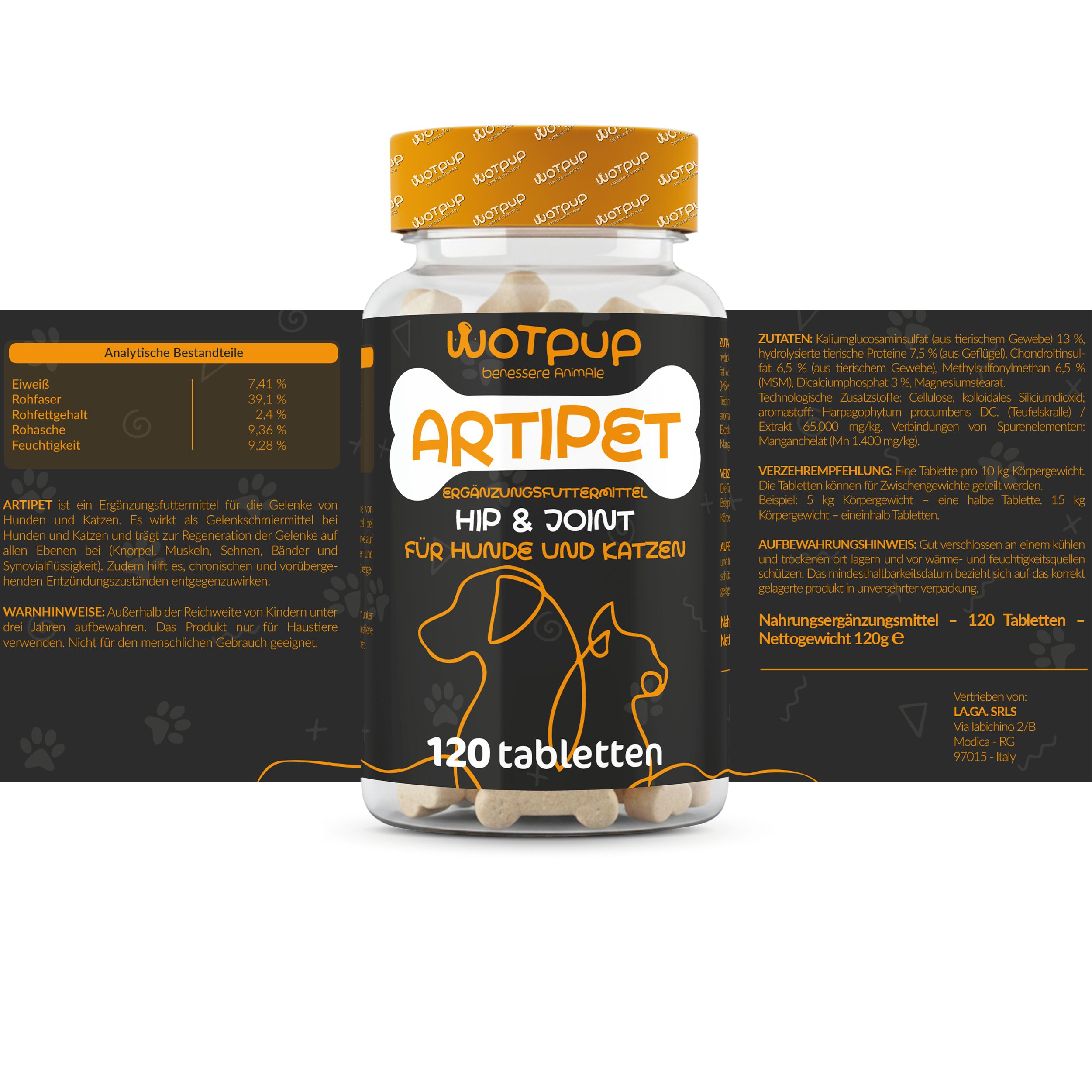 LA.GA© Artipet Gelenk-Komplex | Glucosamin, Chondroitin & MSM | Hund & Katze | Made in Italy