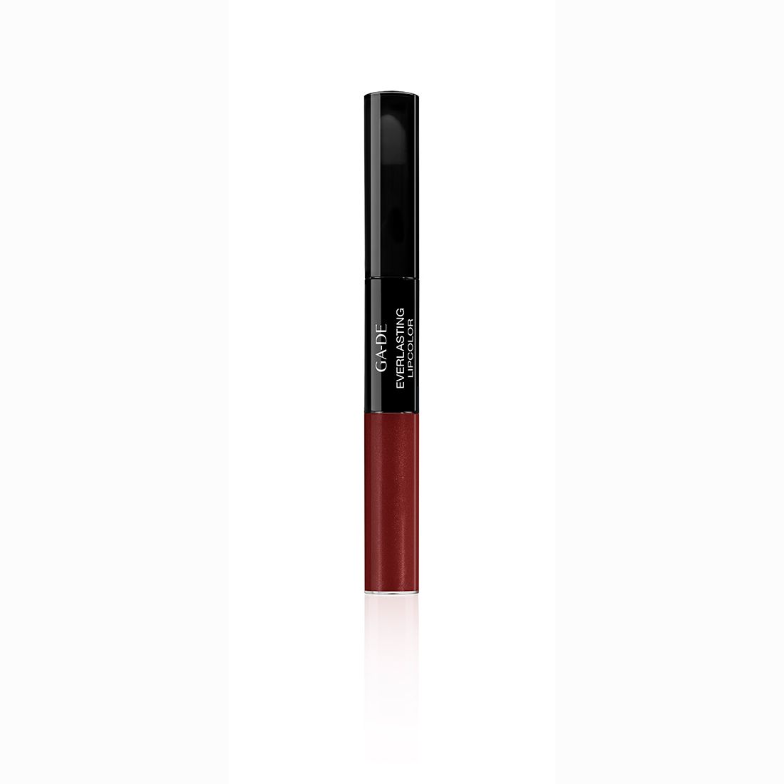 Doppel-Lippenstift. Schwarzer Deckel, dunkelroter Stift. Schriftzug: GA-DE, EVERLASTING LIPCOLOR.