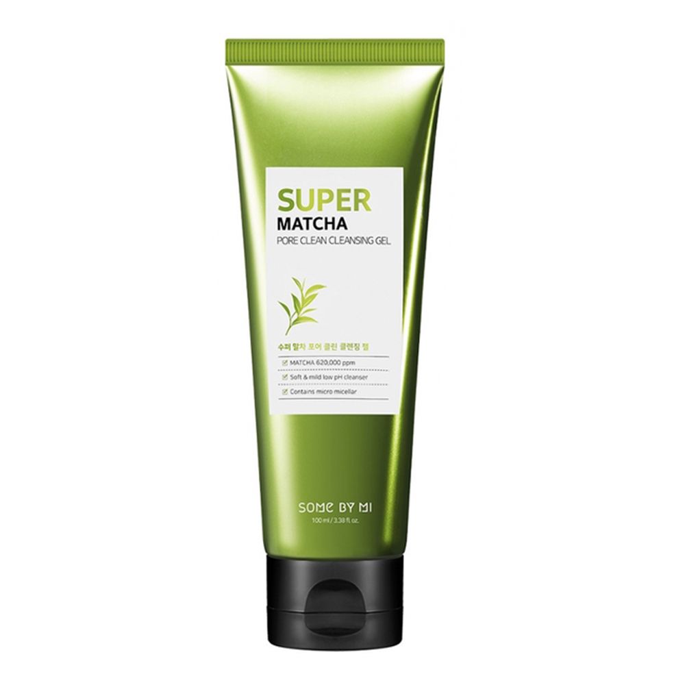 Grüne Tube mit SOMEBYMI Super Matcha Pore Clean Cleansing Gel. Enthält Matcha und Salix Alba Rindenwasser.