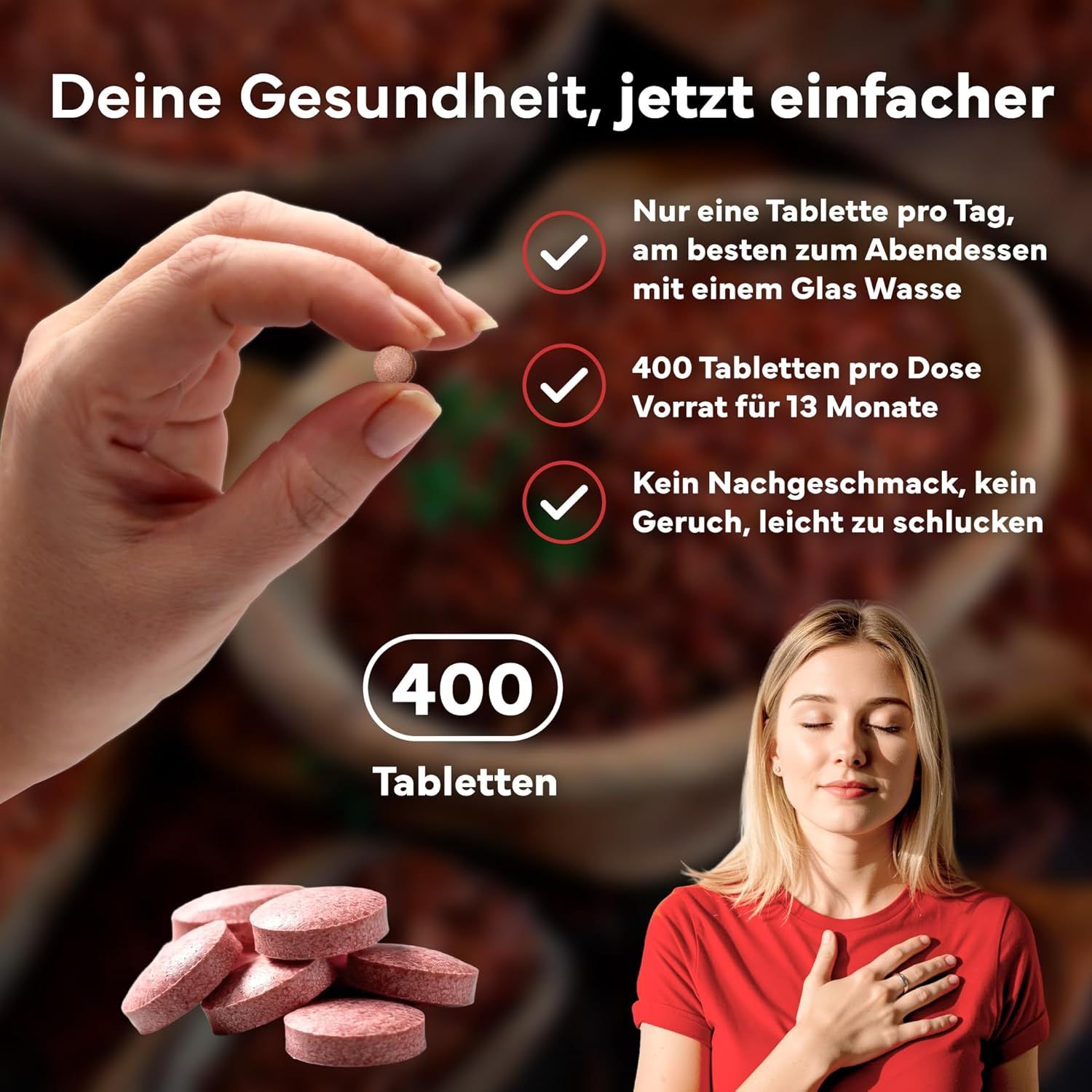 SEVENS NUTRITION Roter Reis: Nur eine Tablette pro Tag, 400 Tabletten pro Dose.
