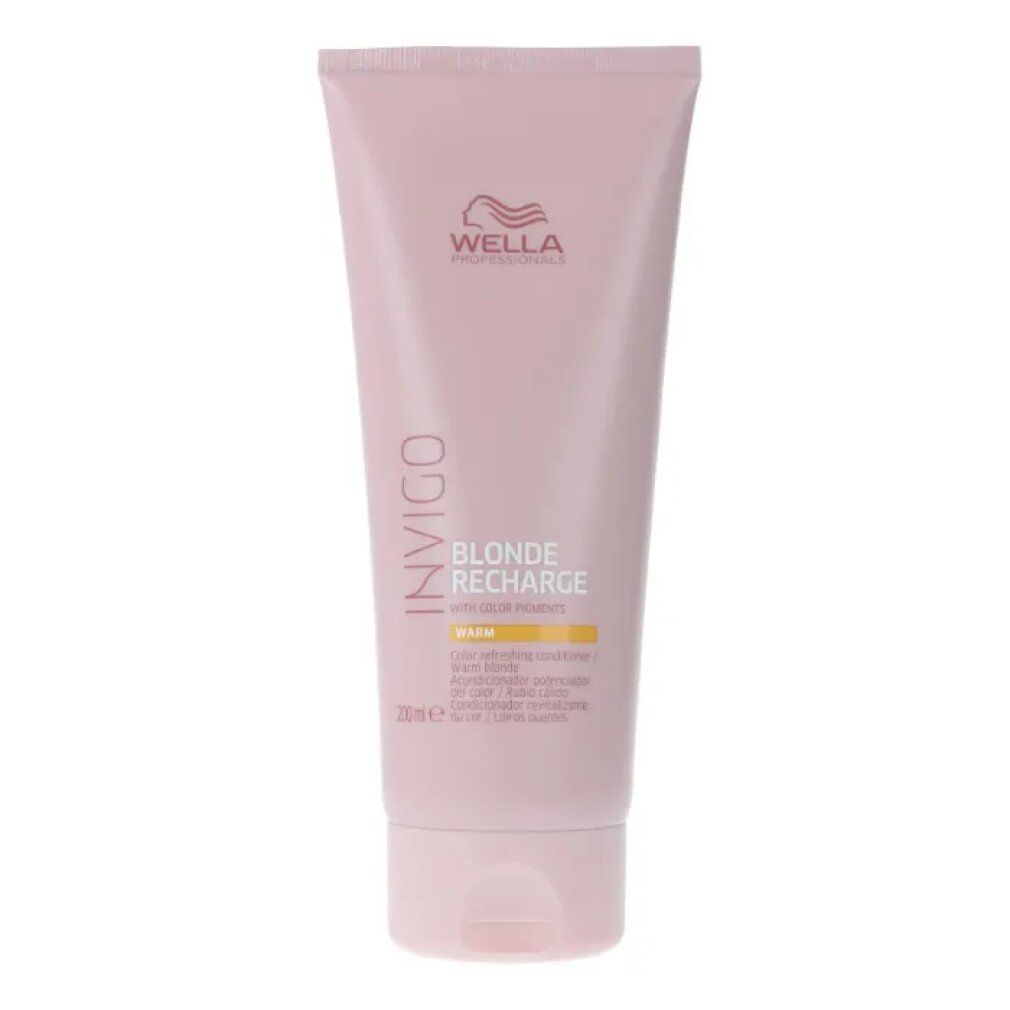 Rosa Tube Wella Invigo Blonde Recharge Conditioner. Text: Warm, 200ml.