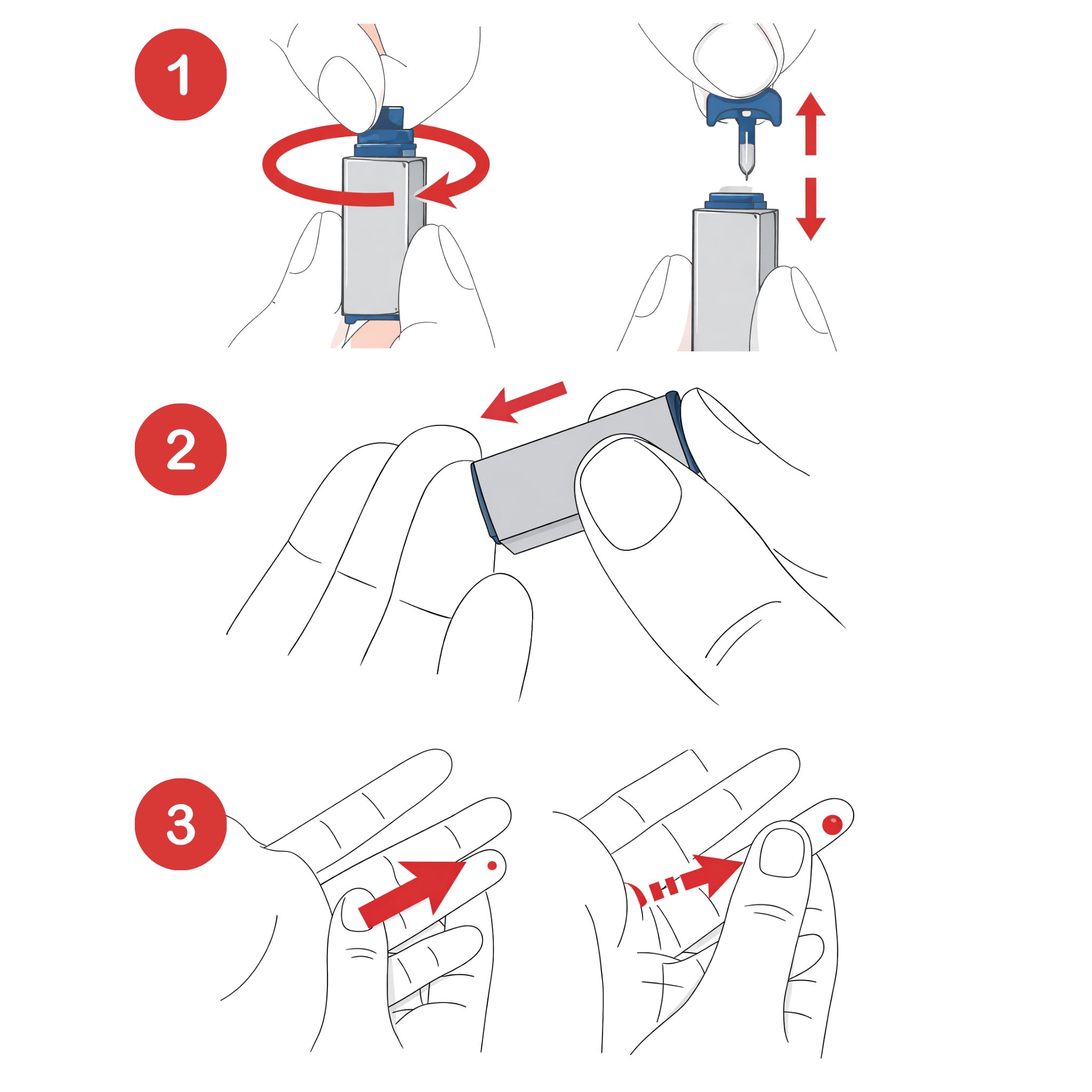 Schritt-für-Schritt-Anleitung zur Durchführung eines HIV-Tests. Illustrationen zeigen die Testschritte.
