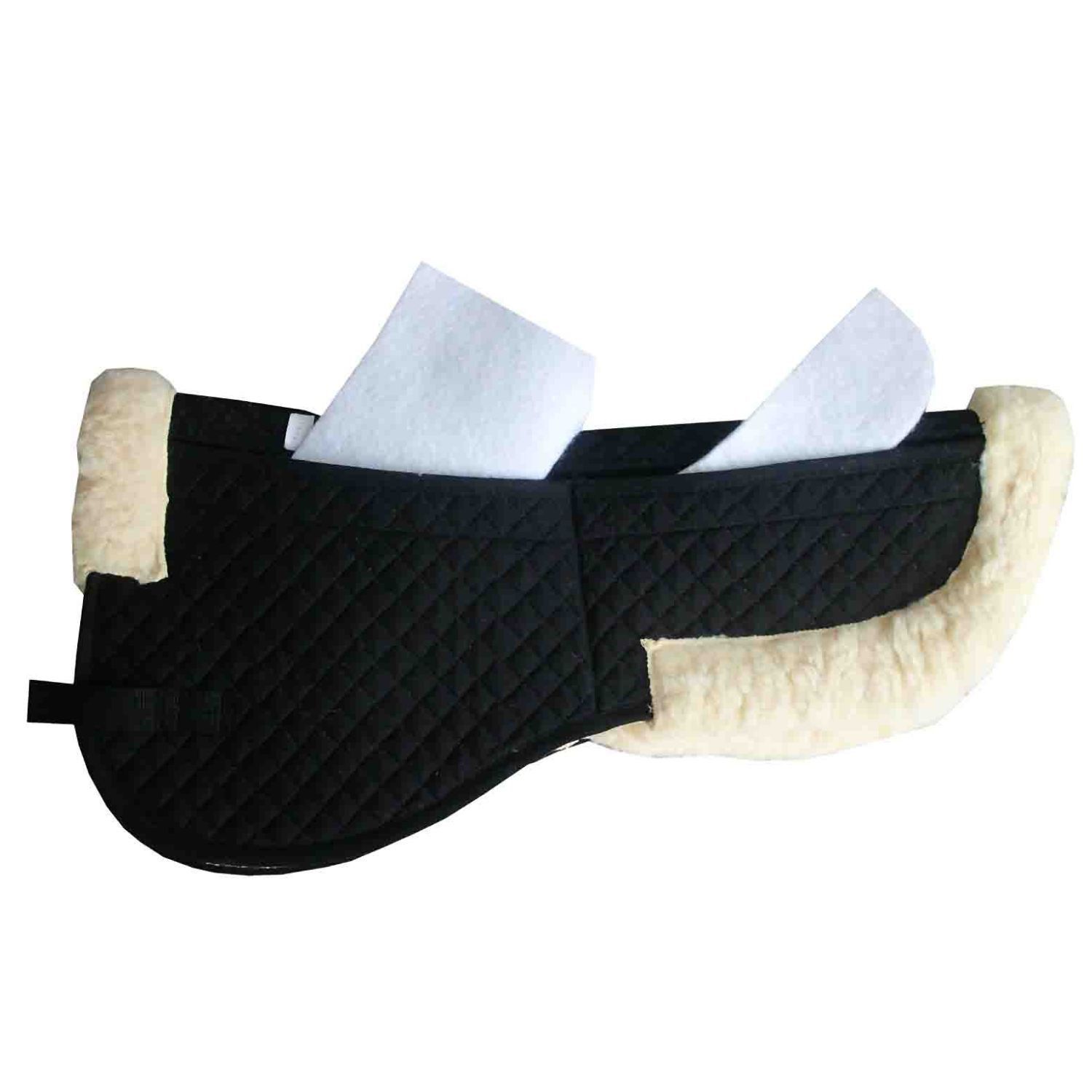 Schwarzes Korrekturpad mit weißem Fell und zwei Einlagen.