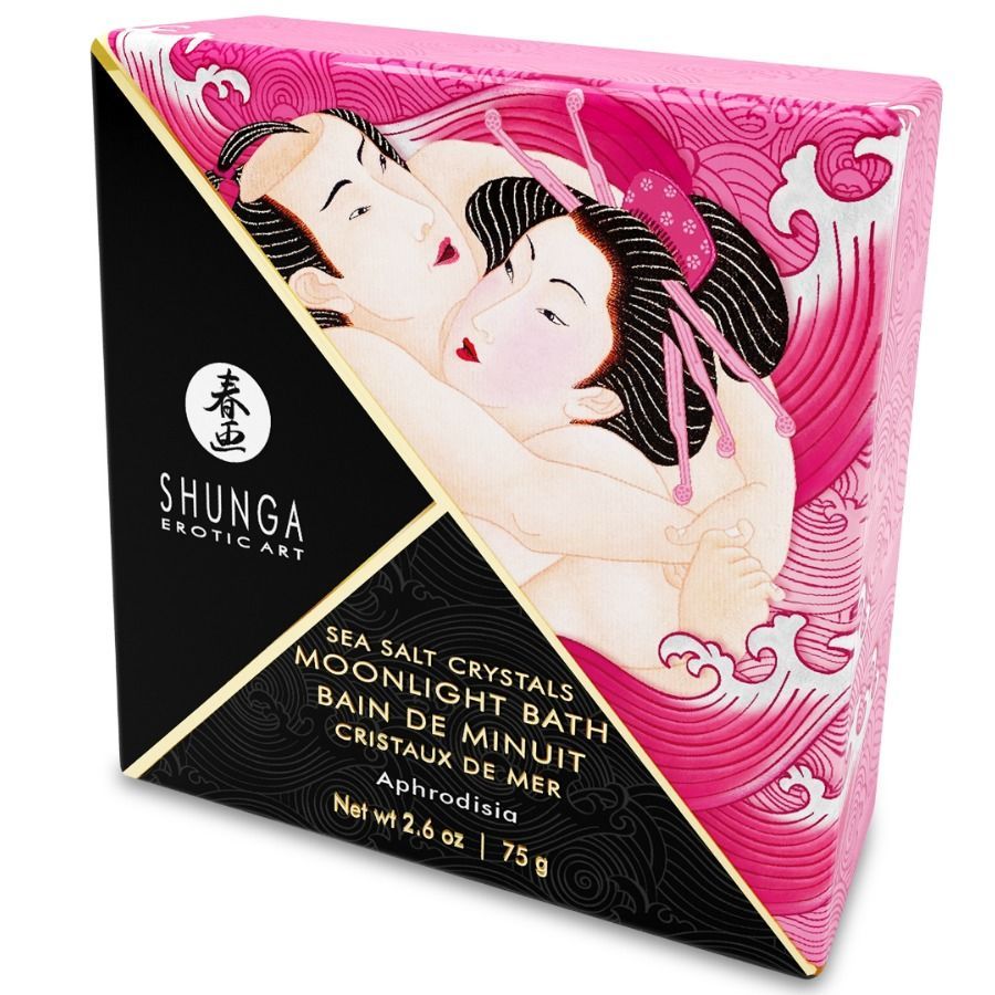 Verpackung mit erotischer Kunst und Meersalz-Kristallen für ein Bad. Enthält 75g.