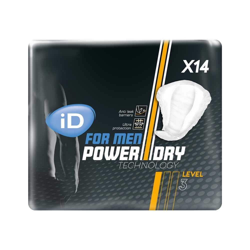 Verpackung von ID for Men Level 3. Schwarzer Hintergrund mit Produktabbildung und Text. Logo und Schriftzug.