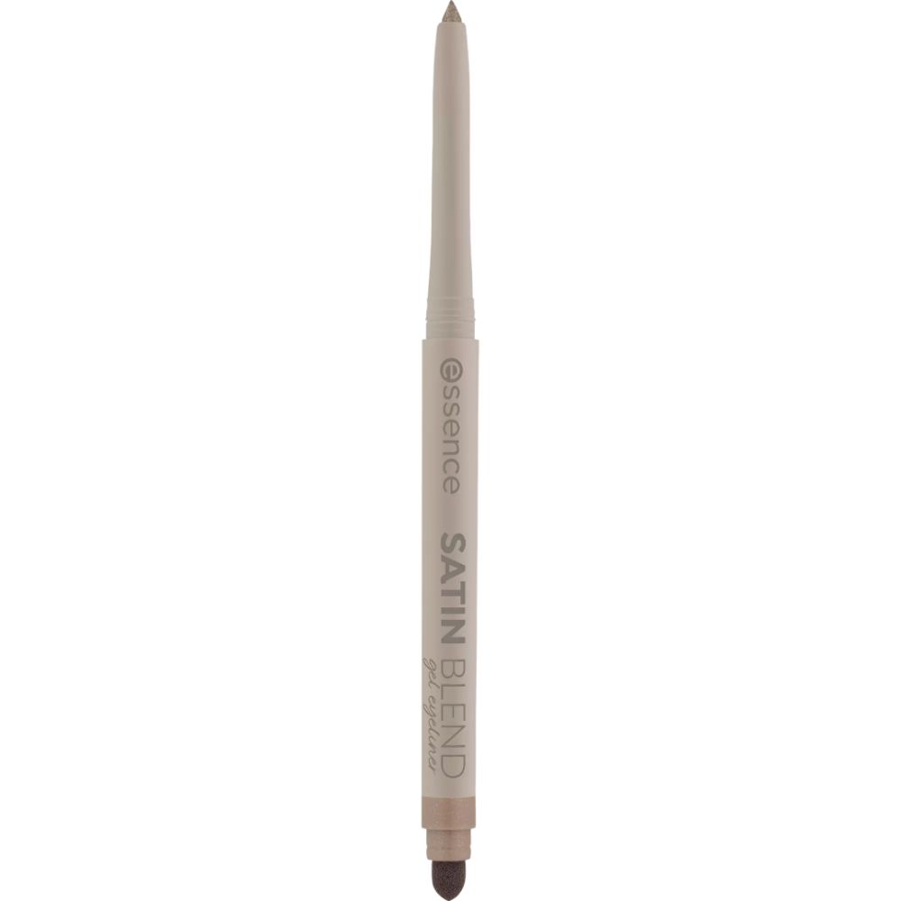 Beigefarbener Eyeliner-Stift. Auf dem Stift steht "essence SATIN BLEND gel eyeliner". Die Spitze ist braun.