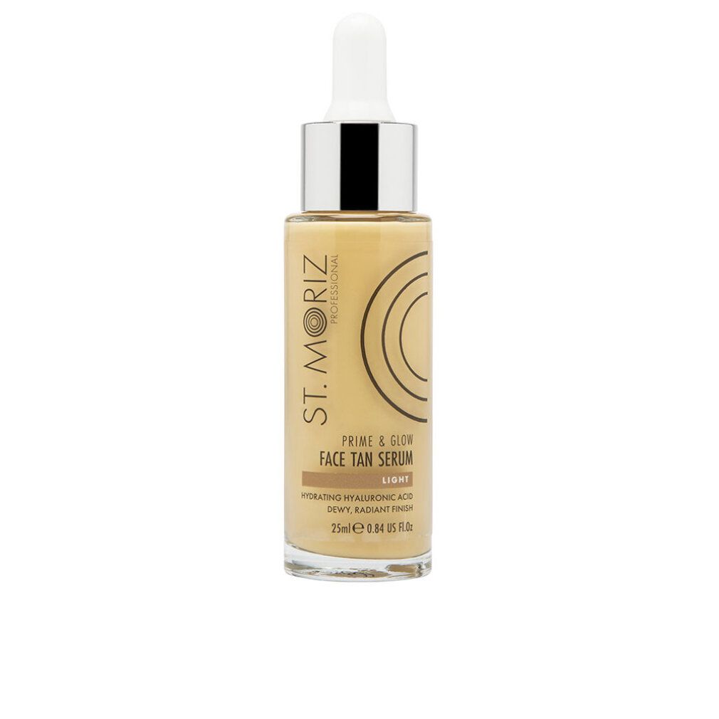 Serumflasche mit Pipette. Aufschrift: St. Moriz Professional, Prime & Glow, Face Tan Serum. Farbe: Light. 25ml.