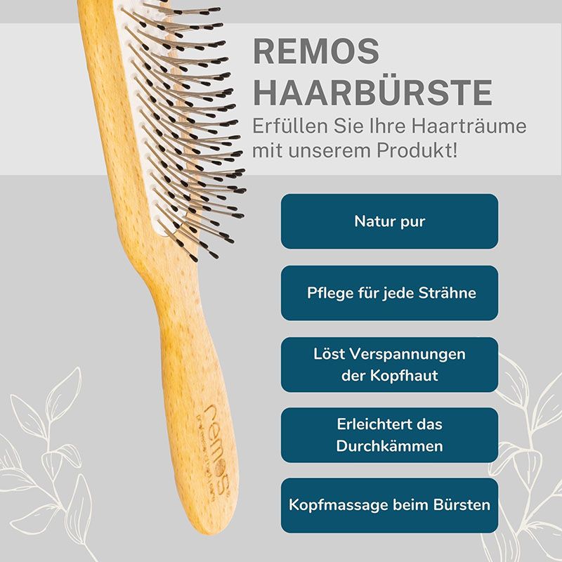 REMOS Haarbürste mit Stahlstiften und Noppen, schmal