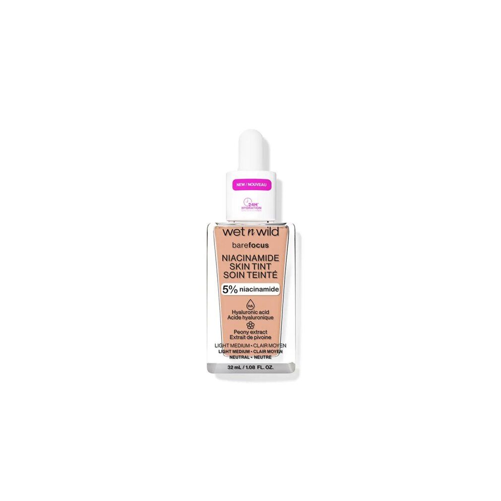 Fläschchen mit Pipette. Aufschrift: Niacinamide Skin Tint. Enthält 5% Niacinamid. Marke: Wet n Wild.