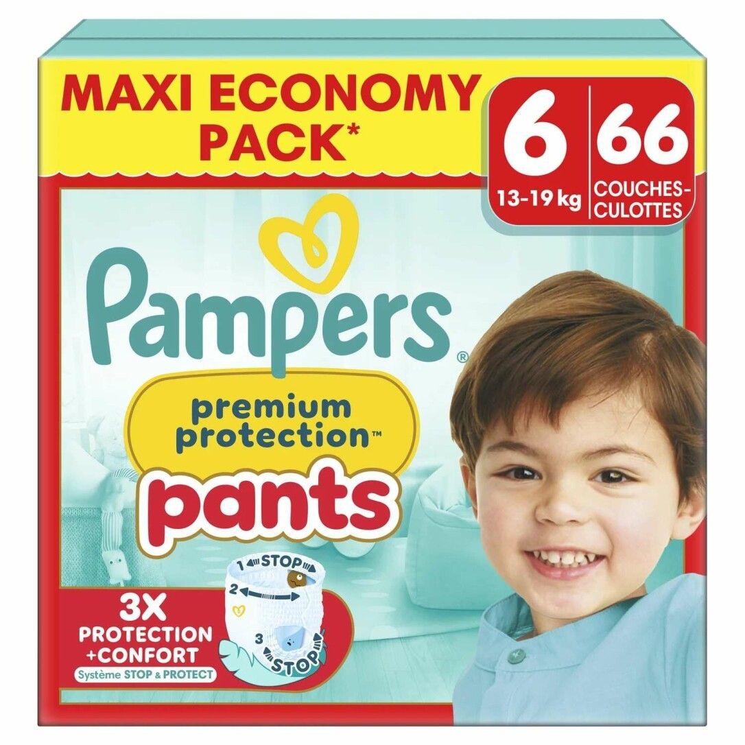 Pampers Premium Protection Pants Gr.6 XL Packung. Enthält 66 Windelhosen für 13-19 kg. Mit 3X Schutz und Komfort. Maxi Economy Pack.
