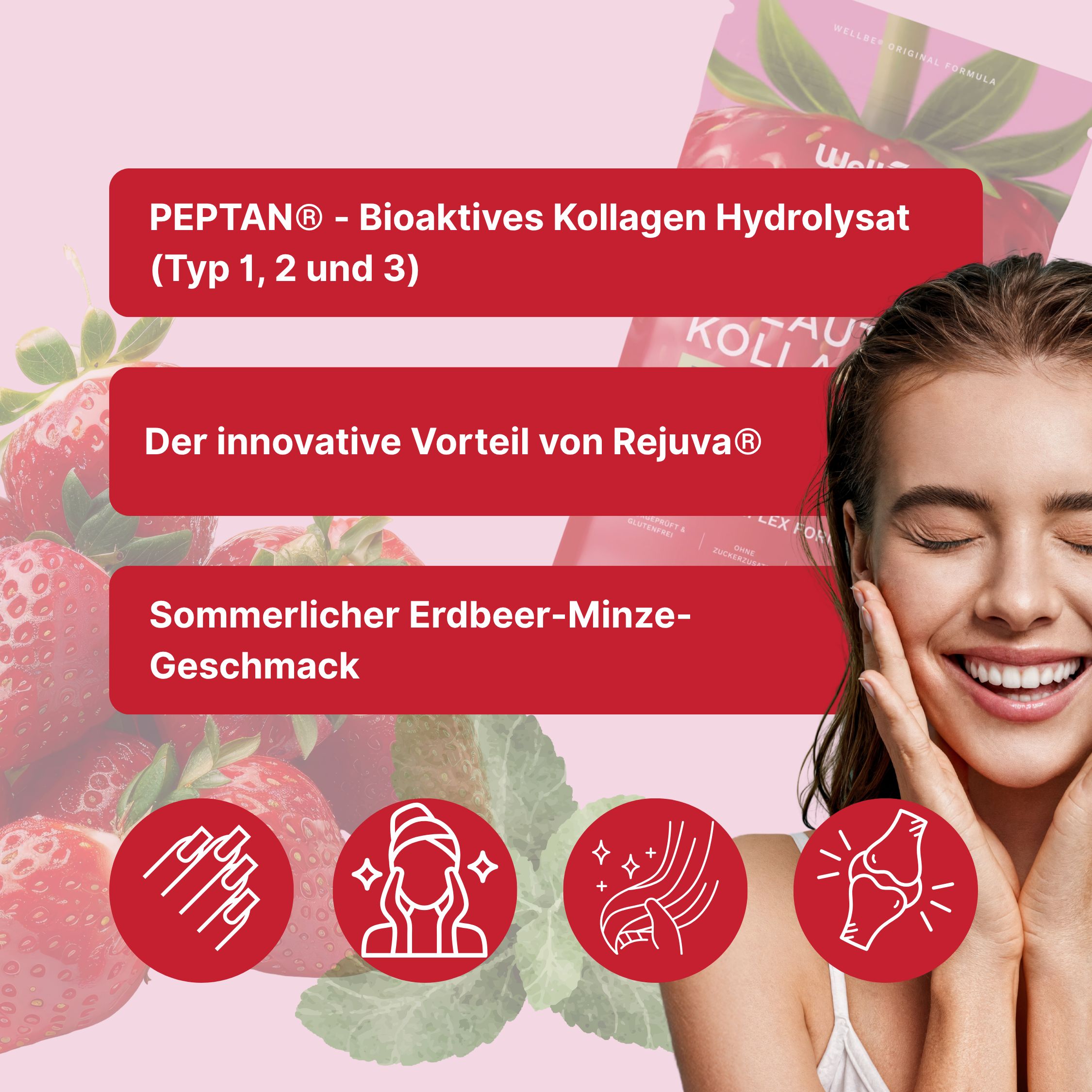 wellbe Beauty Kollagen Erdbeer-Minze mit Rejuva Complex® Formel